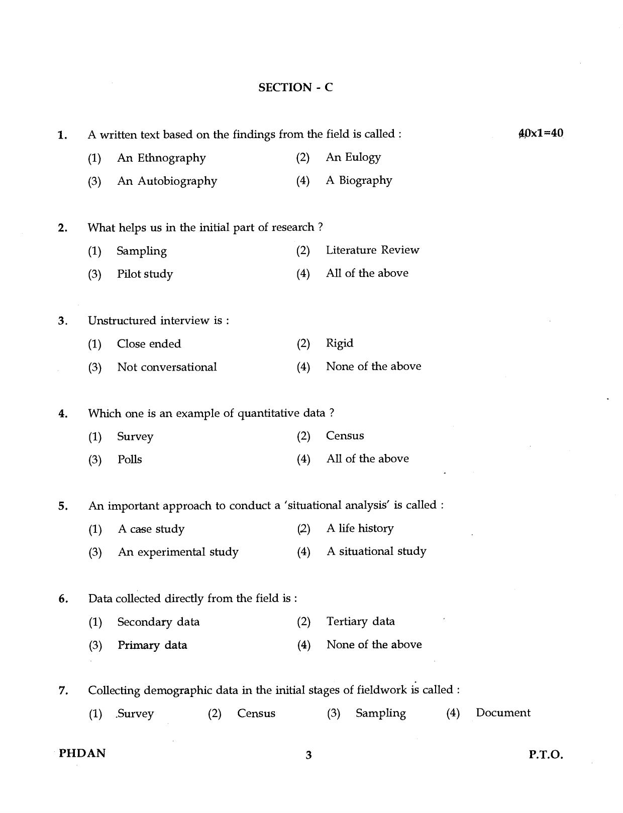 IGNOU PhD Entrance Test Ph.D. (Anthropology) Programme 2016 Question Paper - Page 3