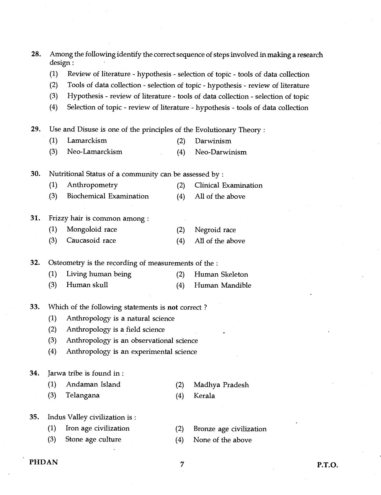 IGNOU PhD Entrance Test Ph.D. (Anthropology) Programme 2016 Question Paper - Page 7