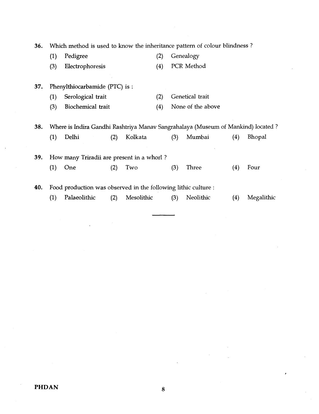 IGNOU PhD Entrance Test Ph.D. (Anthropology) Programme 2016 Question Paper - Page 8