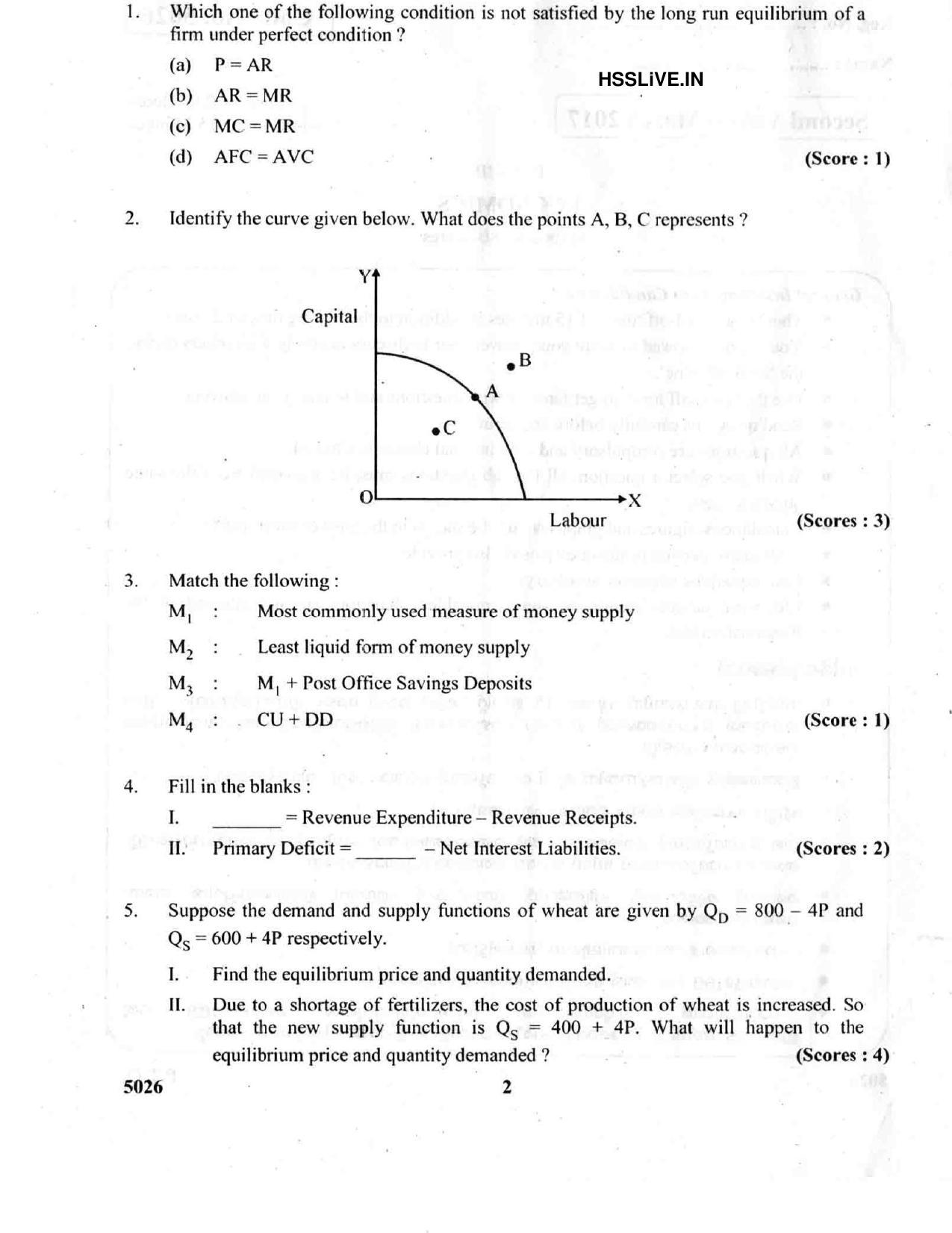 Kerala Plus Two 2017 Economics Answer Key - Page 2