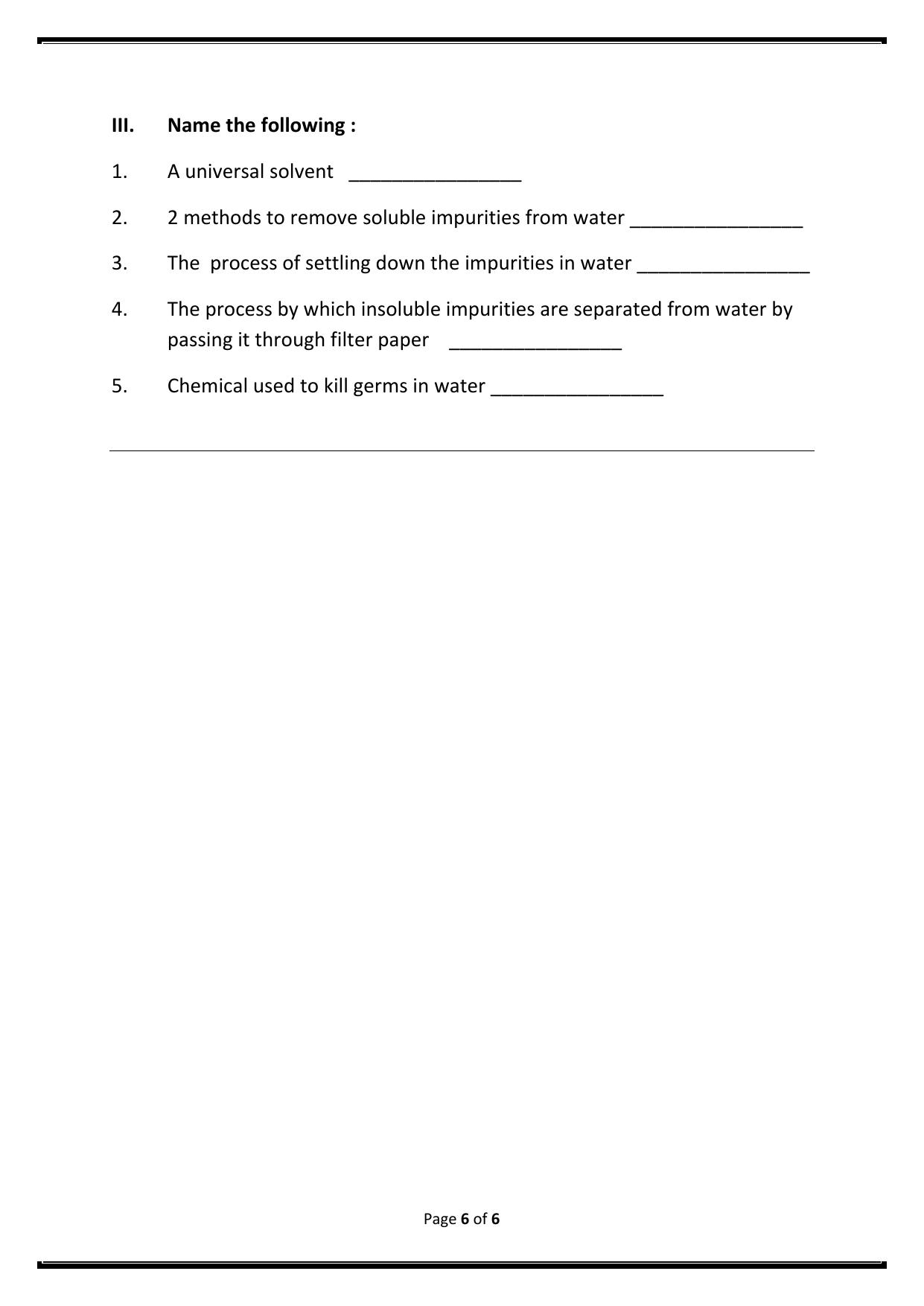 Worksheet for Class 5 Science Water Assignment 2 - Page 2