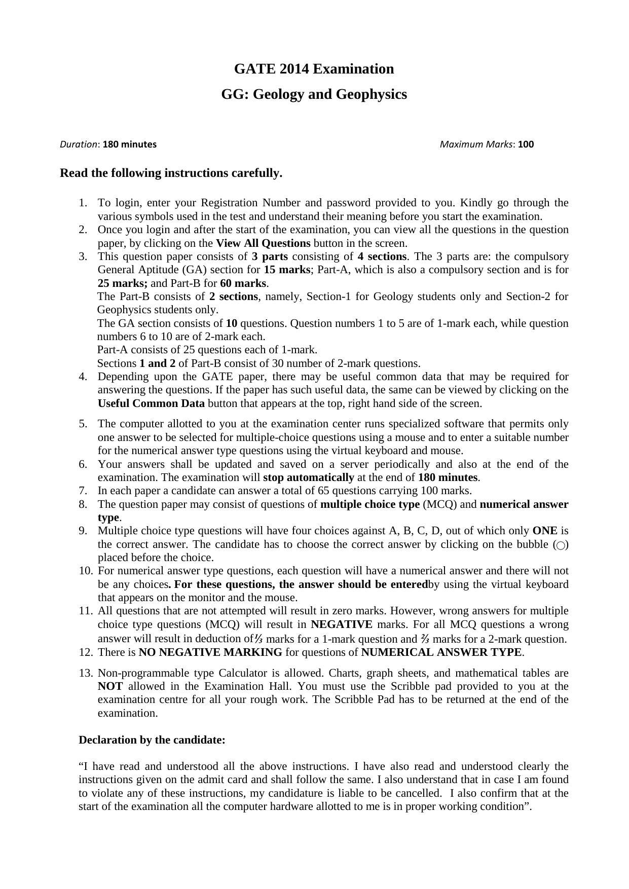 GATE 2014 Geology and Geophysics (GG) Question Paper with Answer Key - Page 4