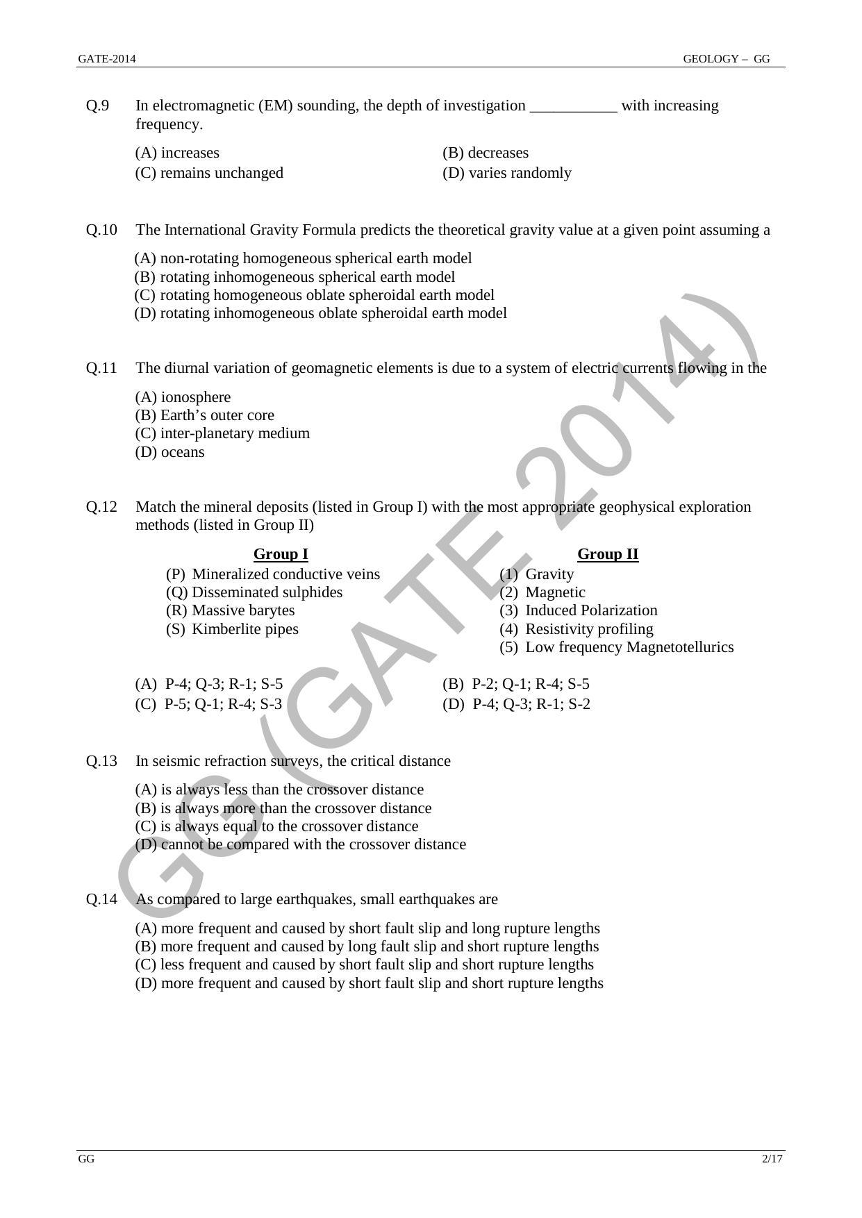 GATE 2014 Geology and Geophysics (GG) Question Paper with Answer Key - Page 8