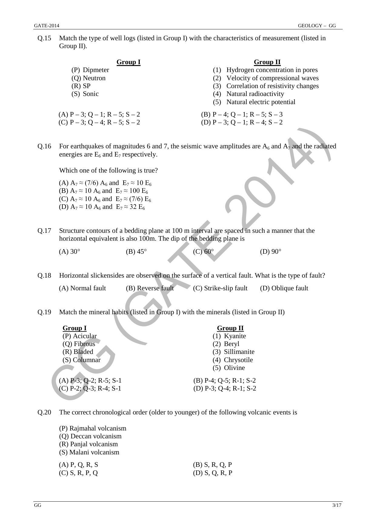 GATE 2014 Geology and Geophysics (GG) Question Paper with Answer Key - Page 9