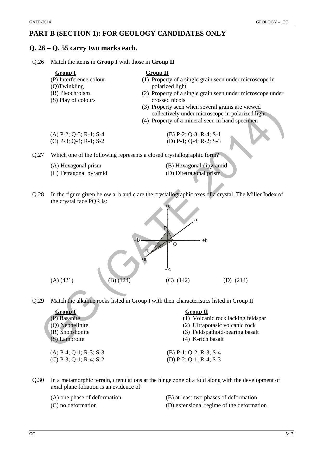 GATE 2014 Geology and Geophysics (GG) Question Paper with Answer Key - Page 11