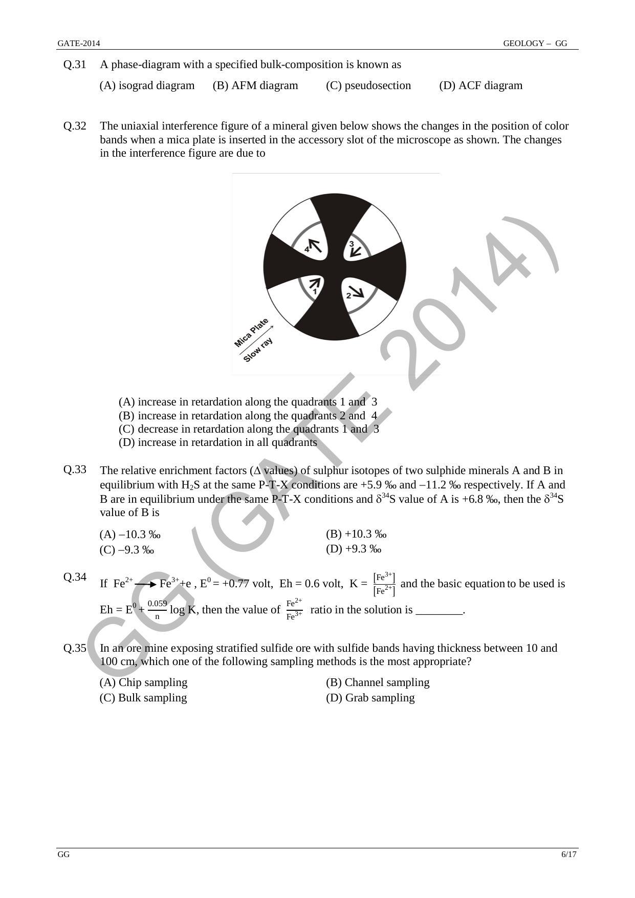 GATE 2014 Geology and Geophysics (GG) Question Paper with Answer Key - Page 12