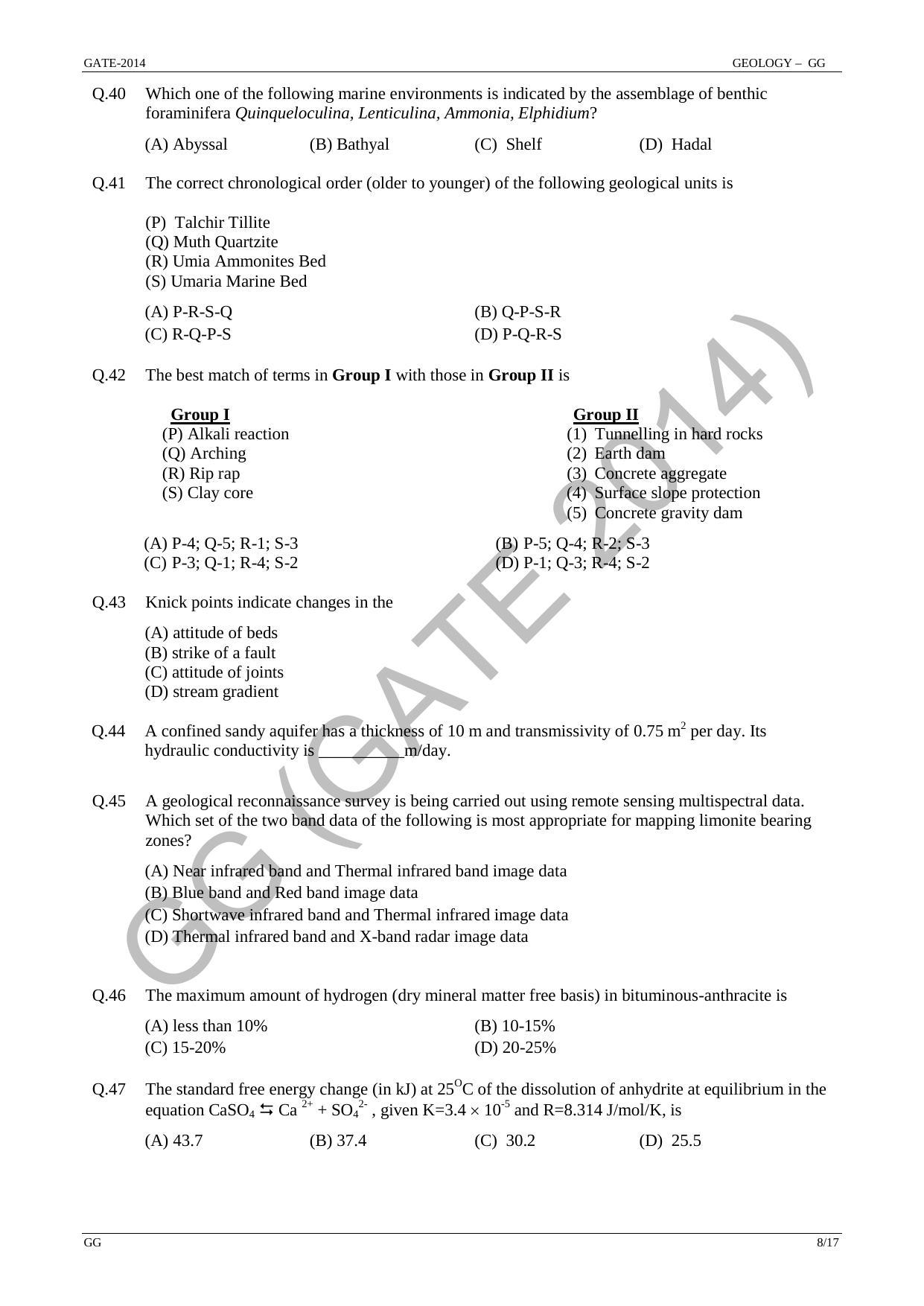 GATE 2014 Geology and Geophysics (GG) Question Paper with Answer Key - Page 14
