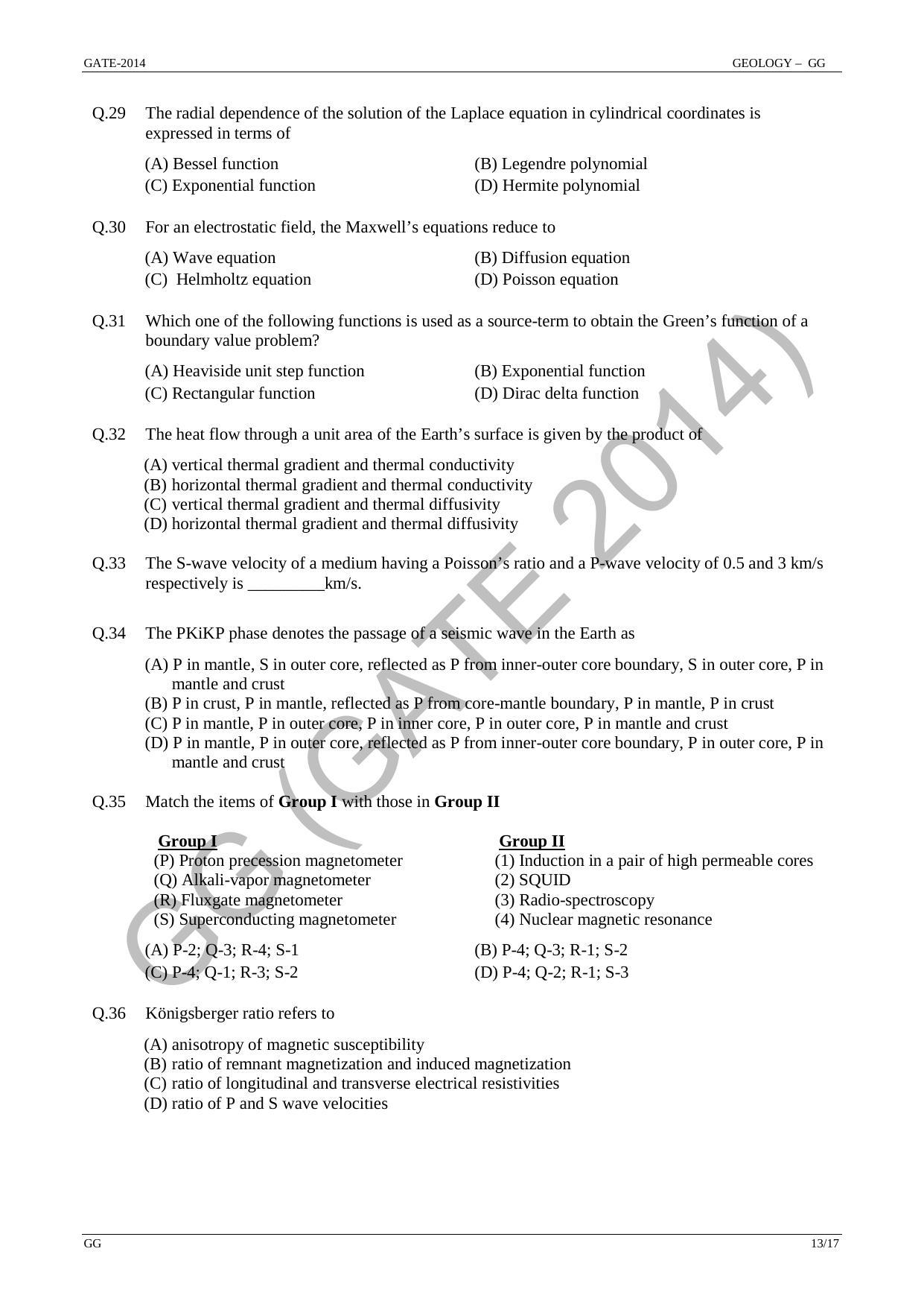 GATE 2014 Geology and Geophysics (GG) Question Paper with Answer Key - Page 19