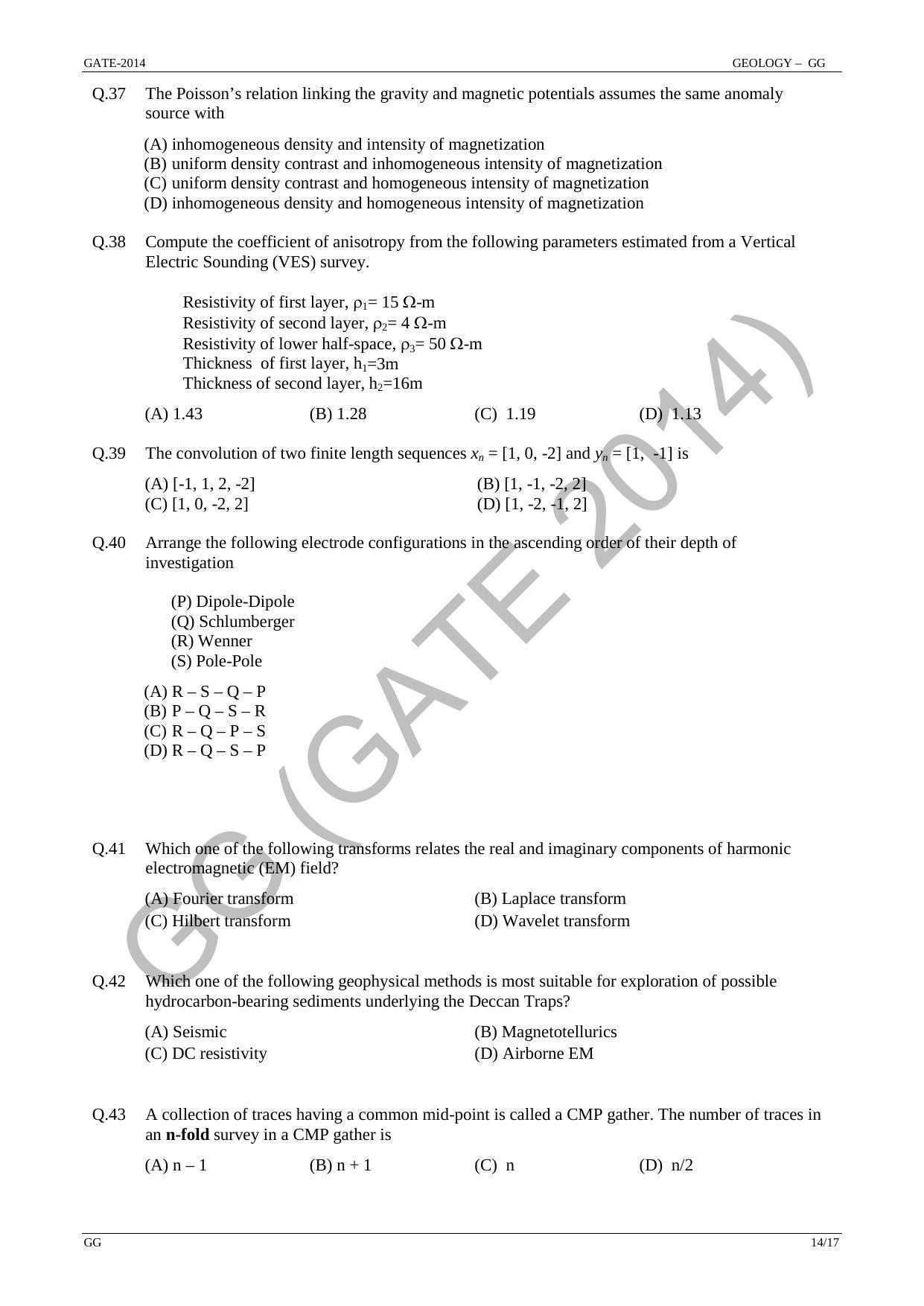 GATE 2014 Geology and Geophysics (GG) Question Paper with Answer Key - Page 20