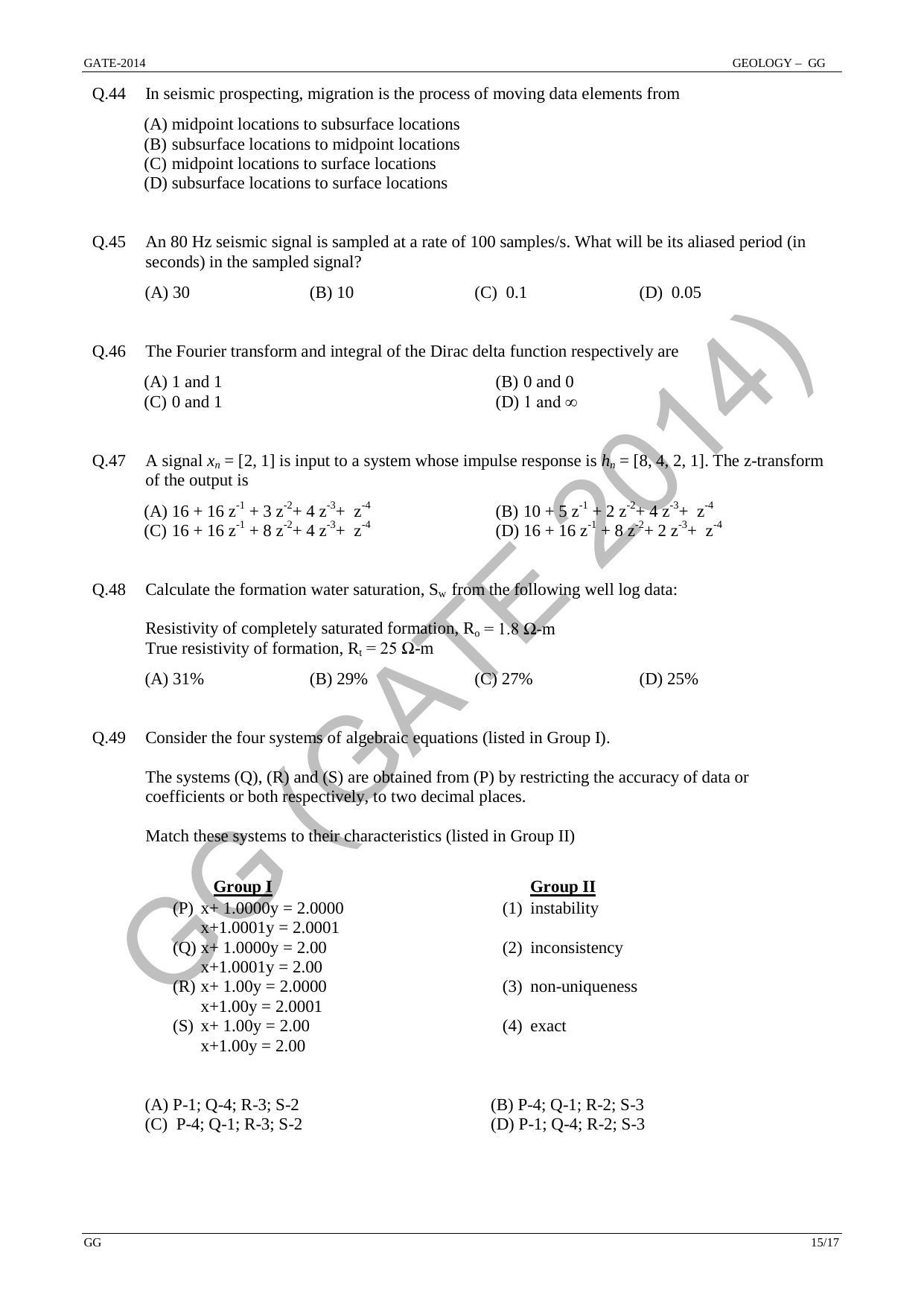 GATE 2014 Geology and Geophysics (GG) Question Paper with Answer Key - Page 21