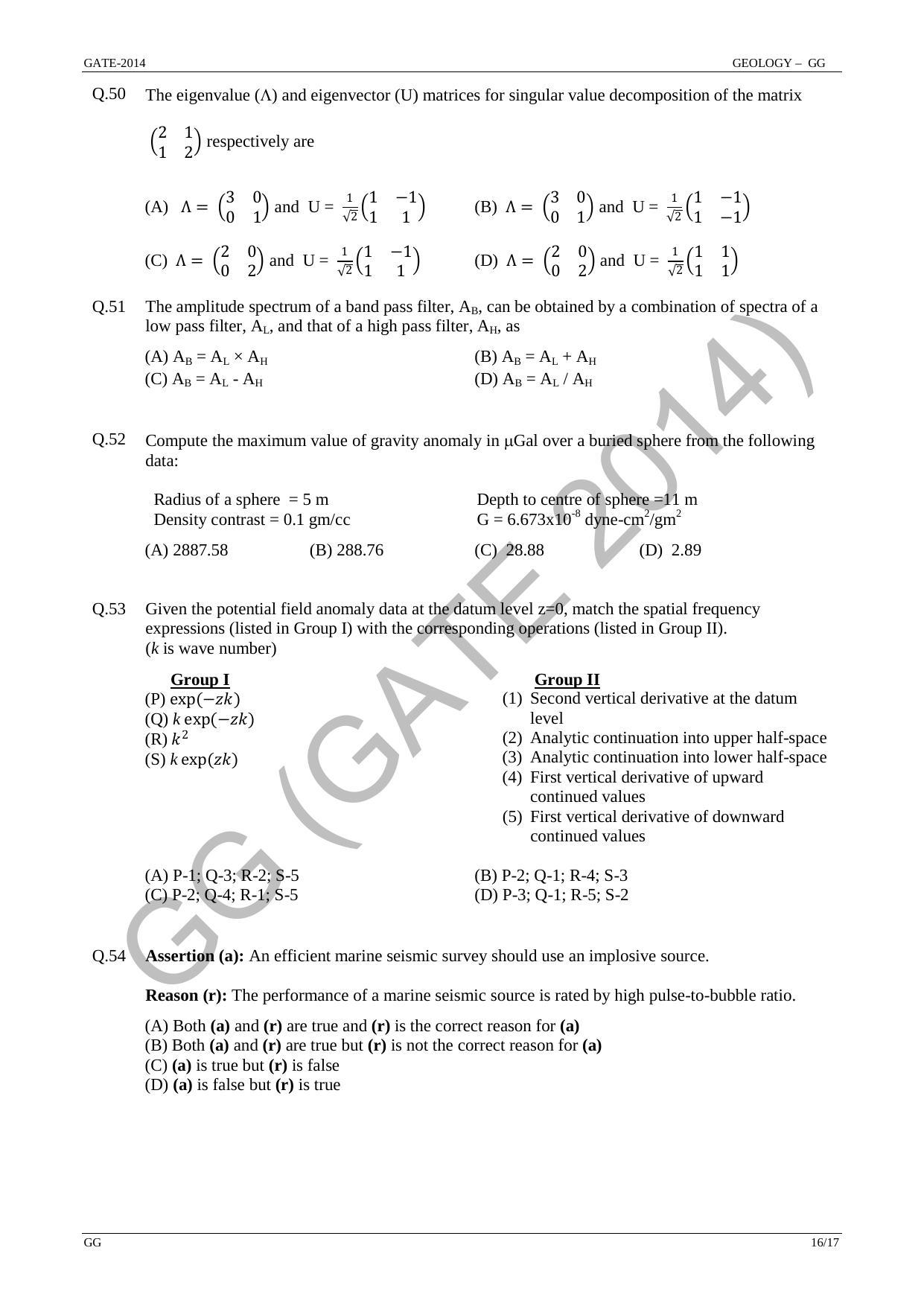 GATE 2014 Geology and Geophysics (GG) Question Paper with Answer Key - Page 22