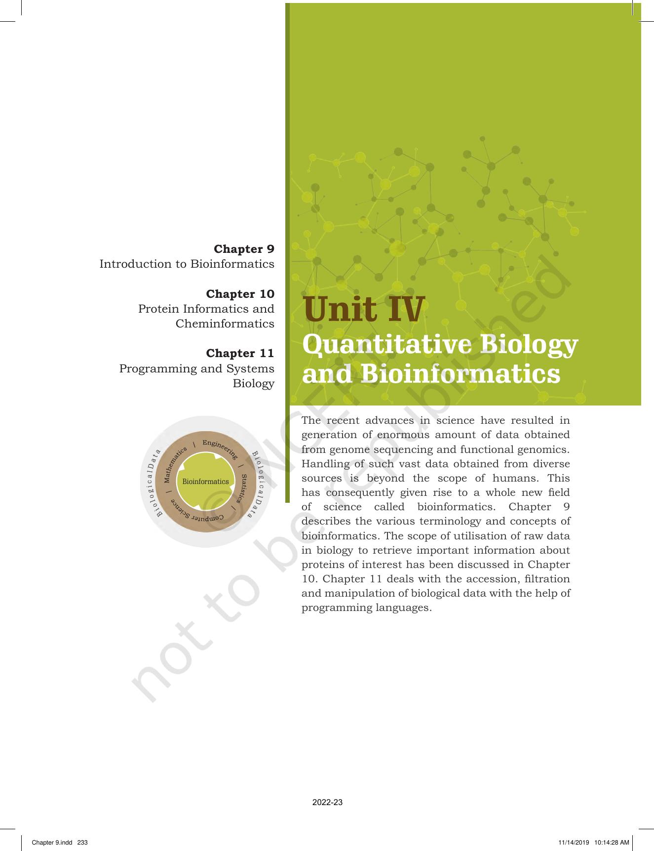 NCERT Book for Class 11 Biotechnology Chapter 9 Introduction to Bioinformatics - Page 1