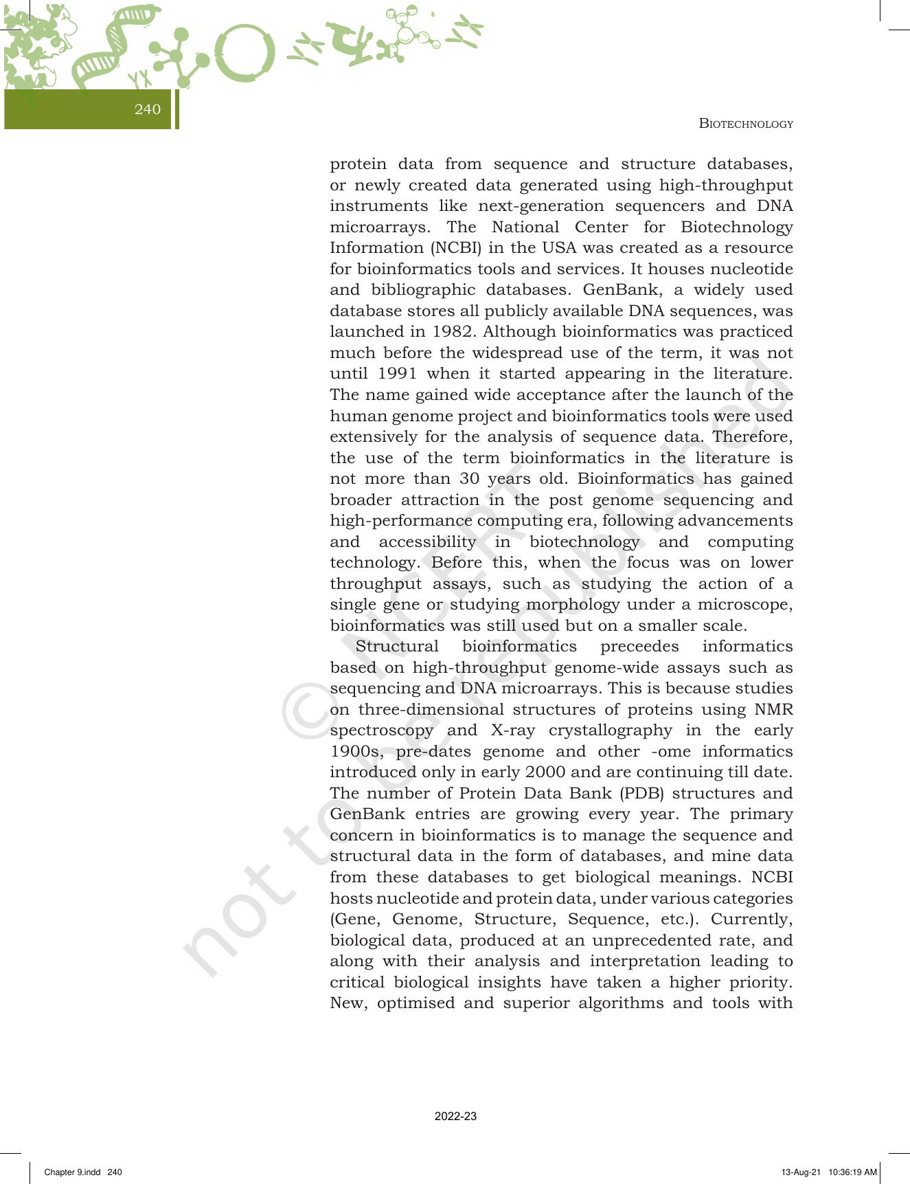 NCERT Book for Class 11 Biotechnology Chapter 9 Introduction to Bioinformatics - Page 8