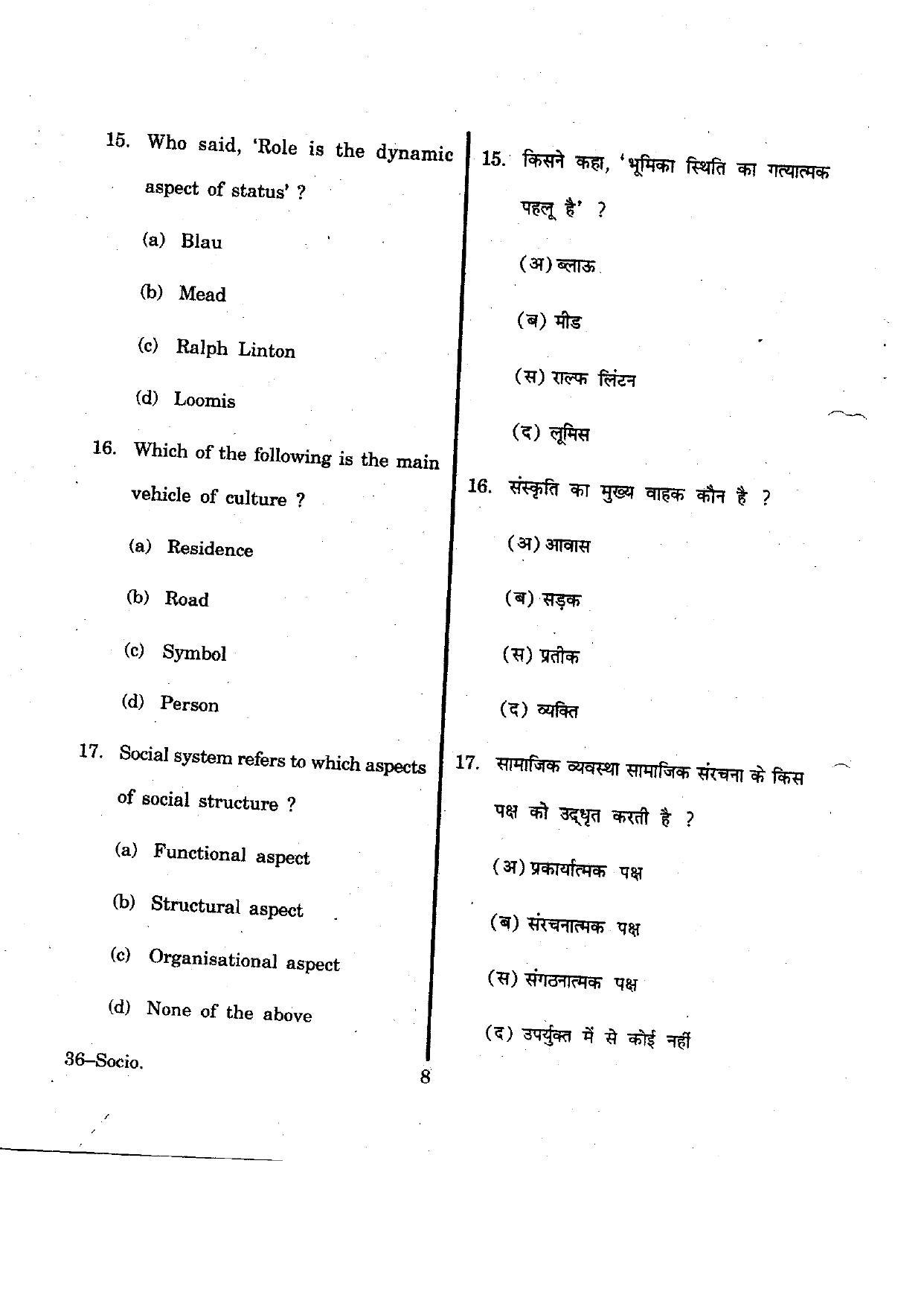 URATPG Sociology 2012 Question Paper - Page 8