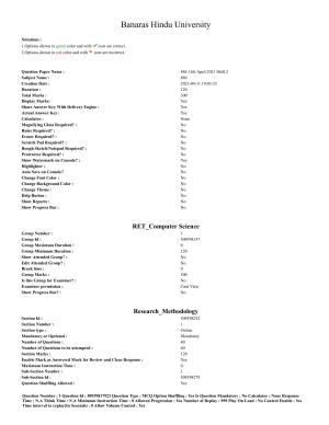 BHU RET Computer Science 2020 Question Paper 