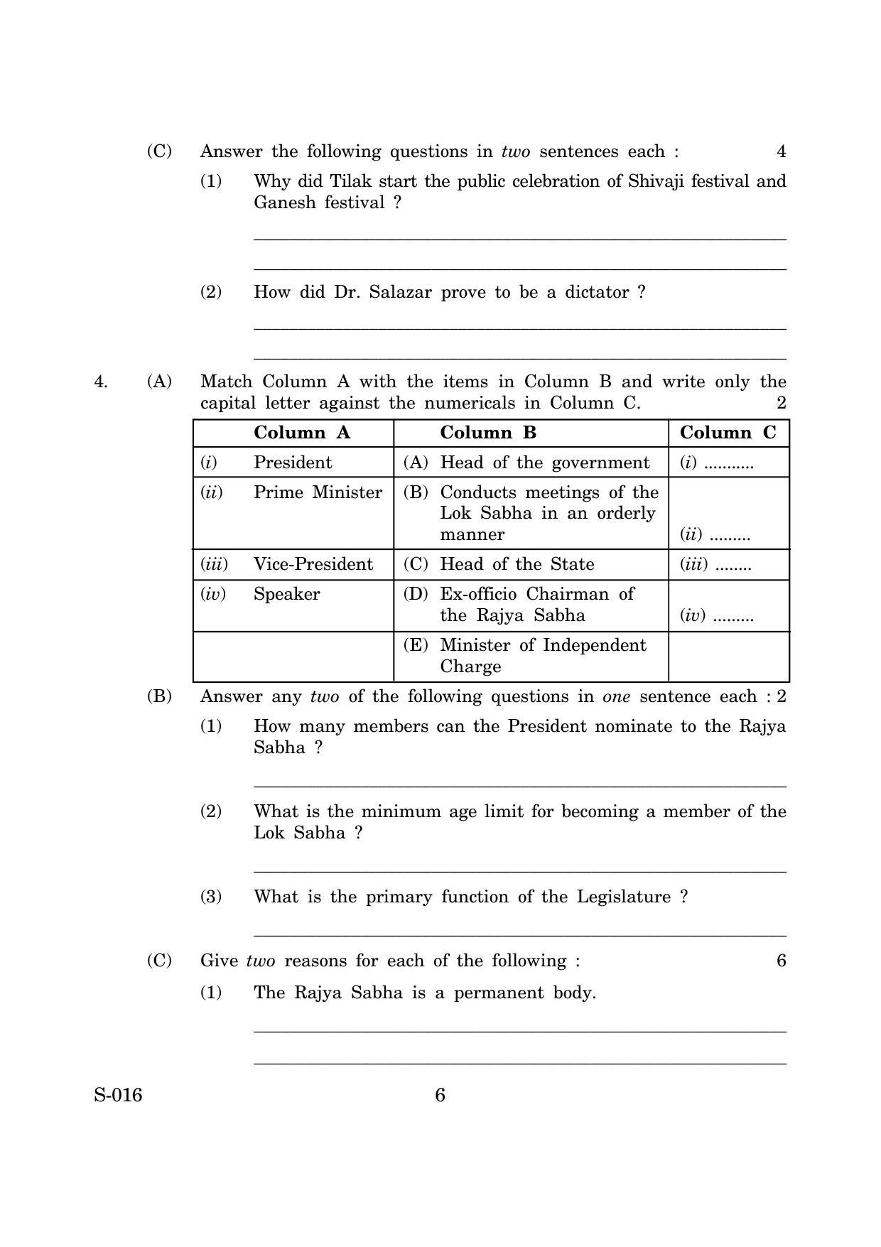 Goa Board Class 10 History And Political Science Cwsn E English (March 2019) Question Paper - Page 6