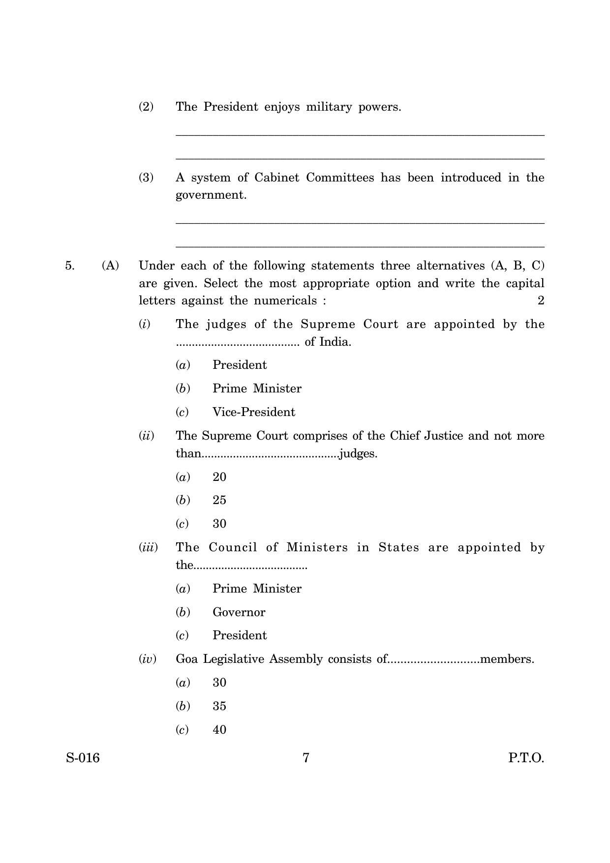 Goa Board Class 10 History And Political Science Cwsn E English (March 2019) Question Paper - Page 7
