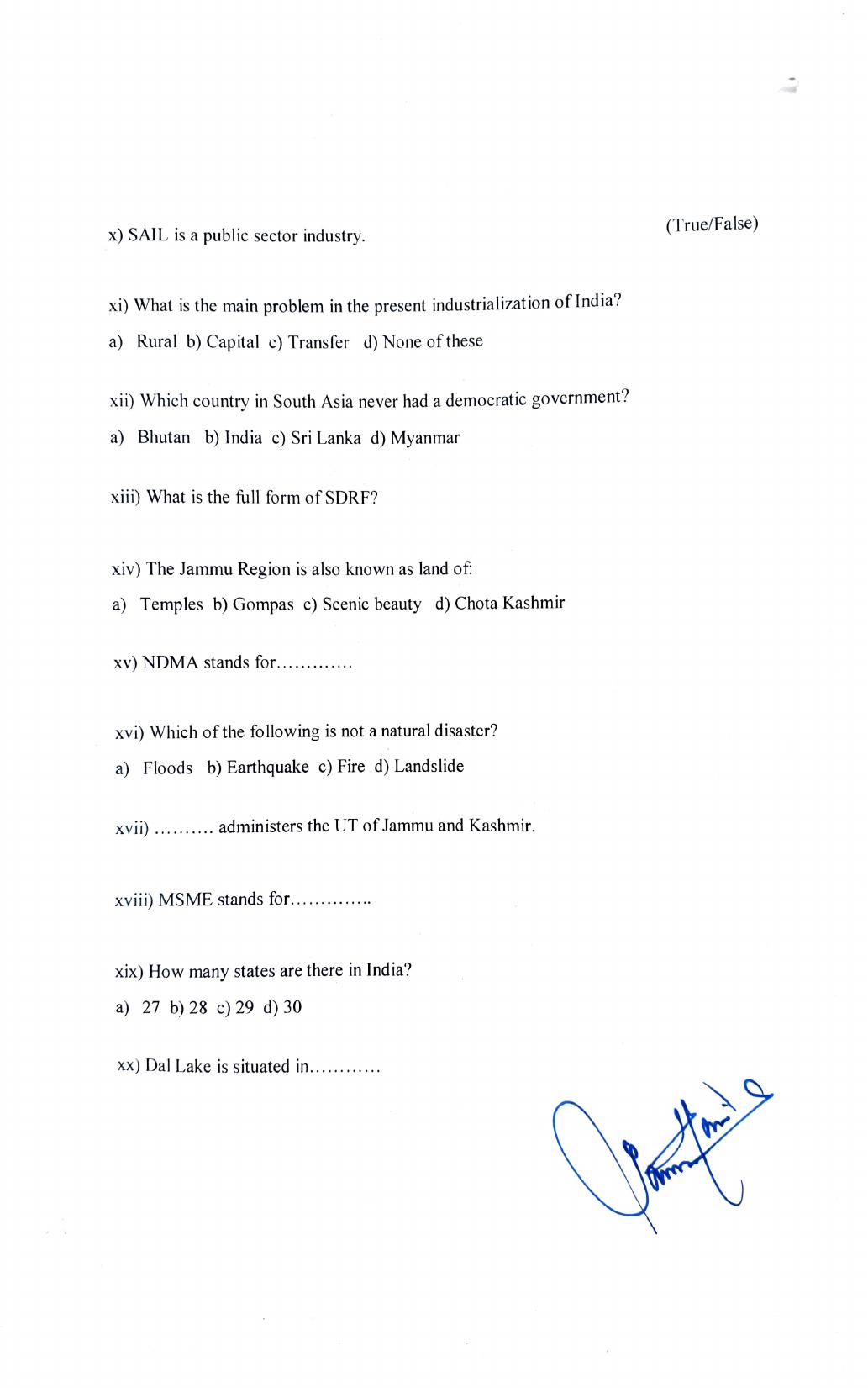 JKBOSE Class 10 SST 2024 Model Question Paper - Page 2