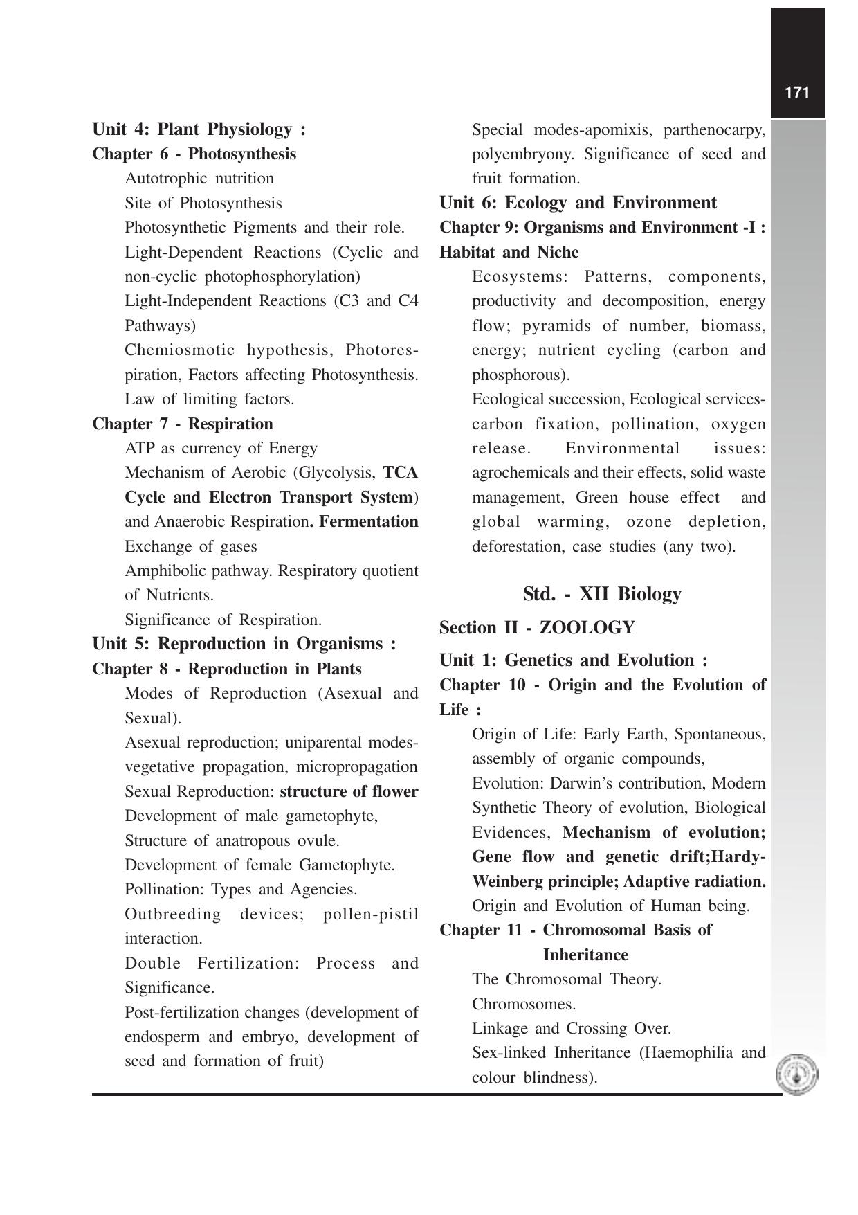 Maharashtra HSC Biology Syllabus  - Page 6