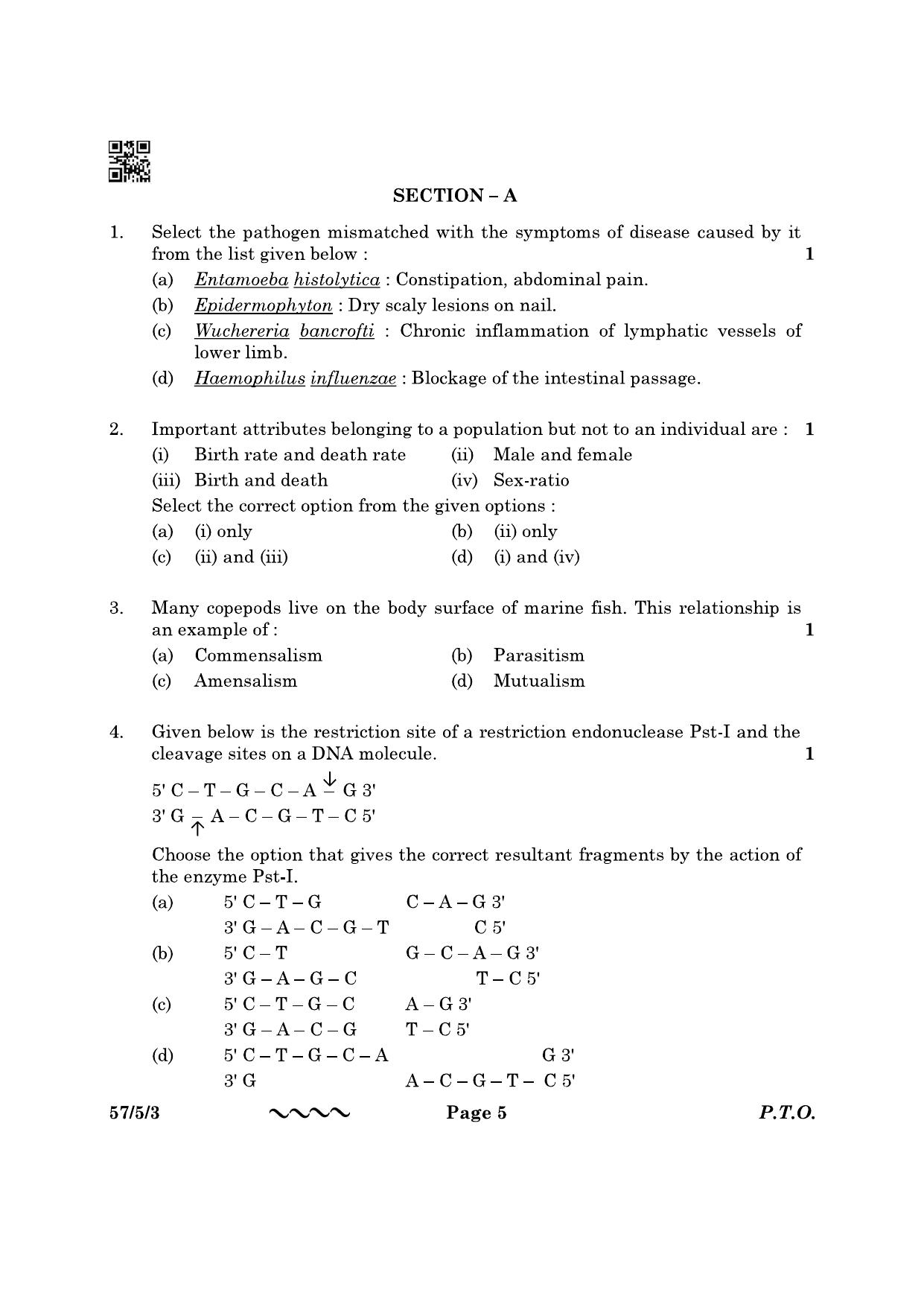 CBSE Class 12 57-5-3 Biology 2023 Question Paper - Page 5