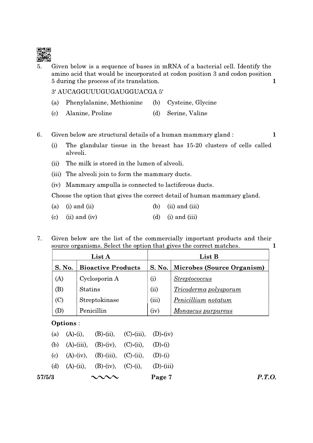 CBSE Class 12 57-5-3 Biology 2023 Question Paper - Page 7