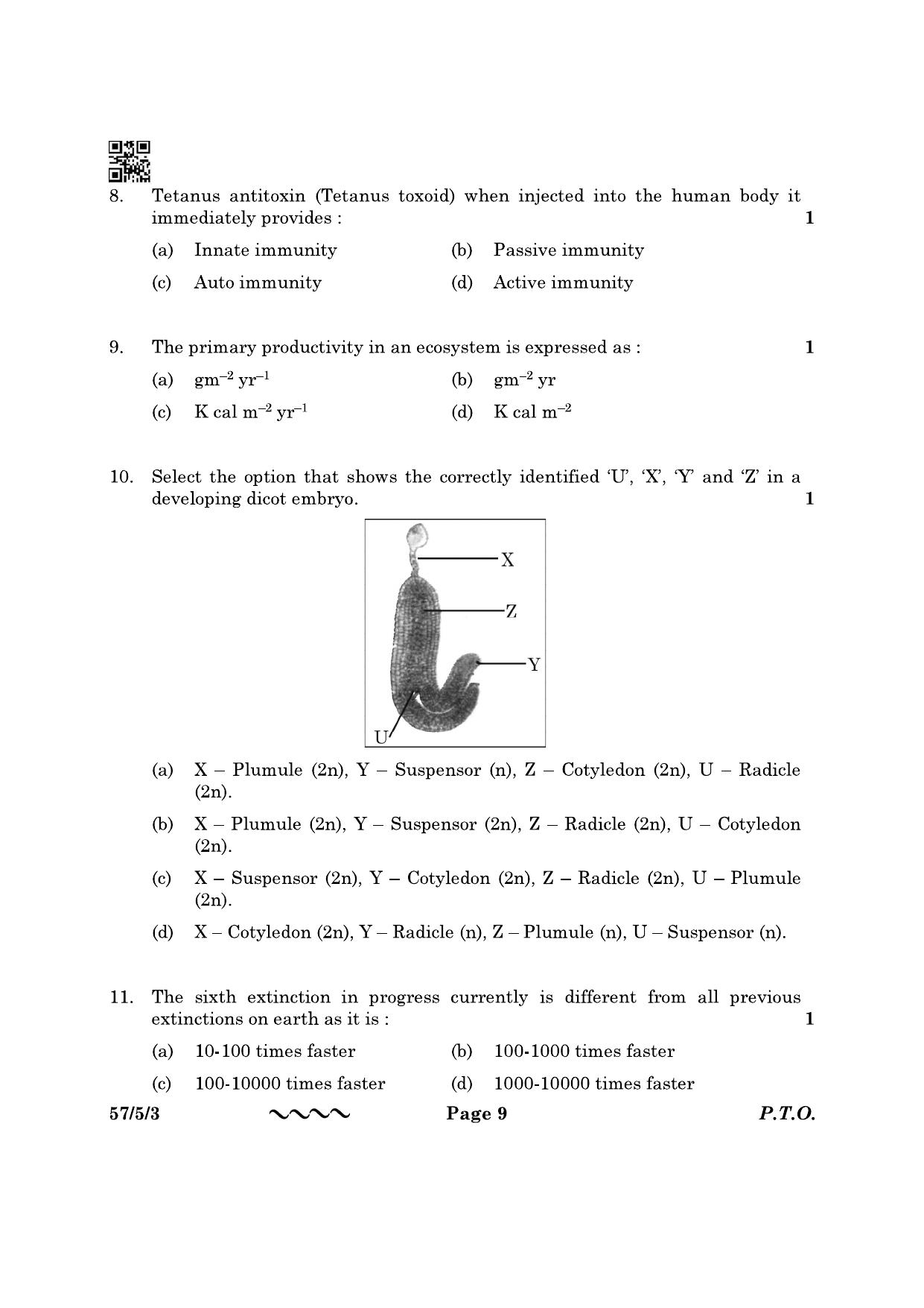 CBSE Class 12 57-5-3 Biology 2023 Question Paper - Page 9