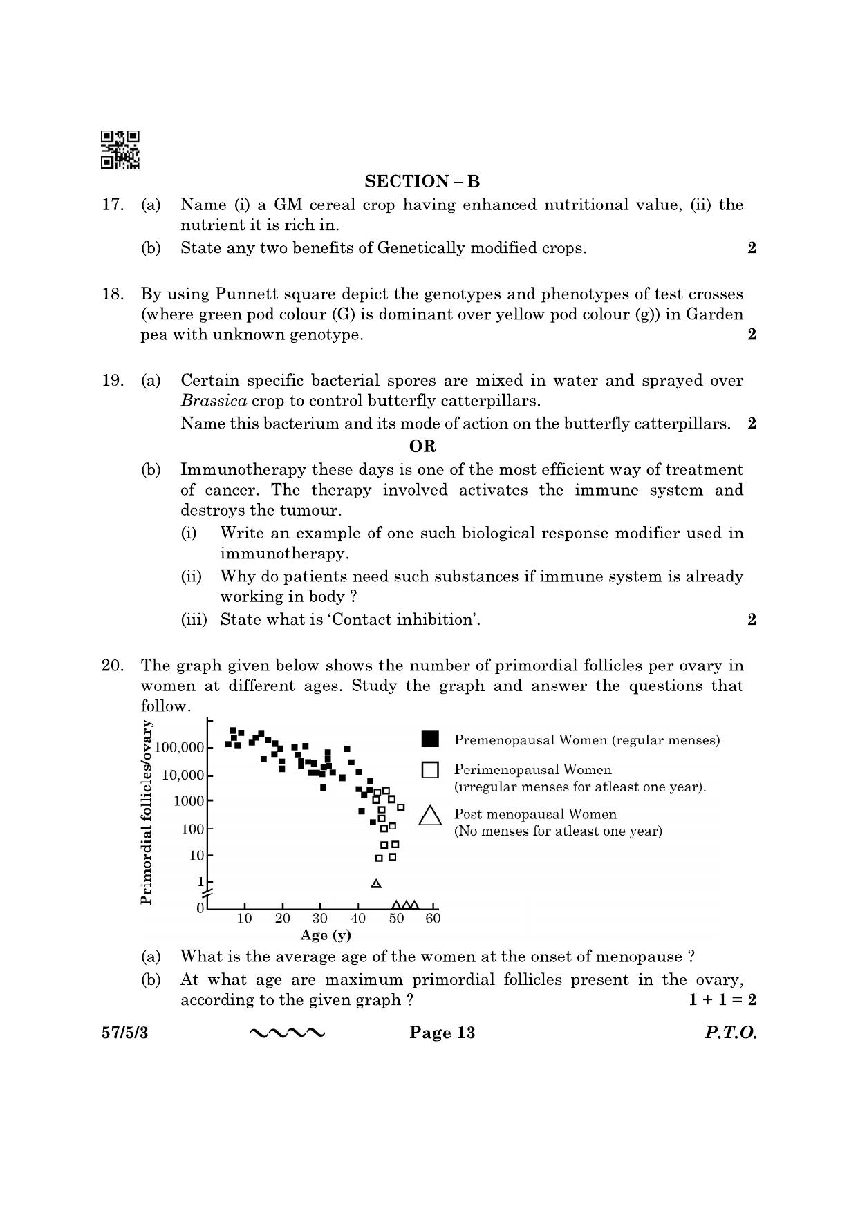 CBSE Class 12 57-5-3 Biology 2023 Question Paper - Page 13