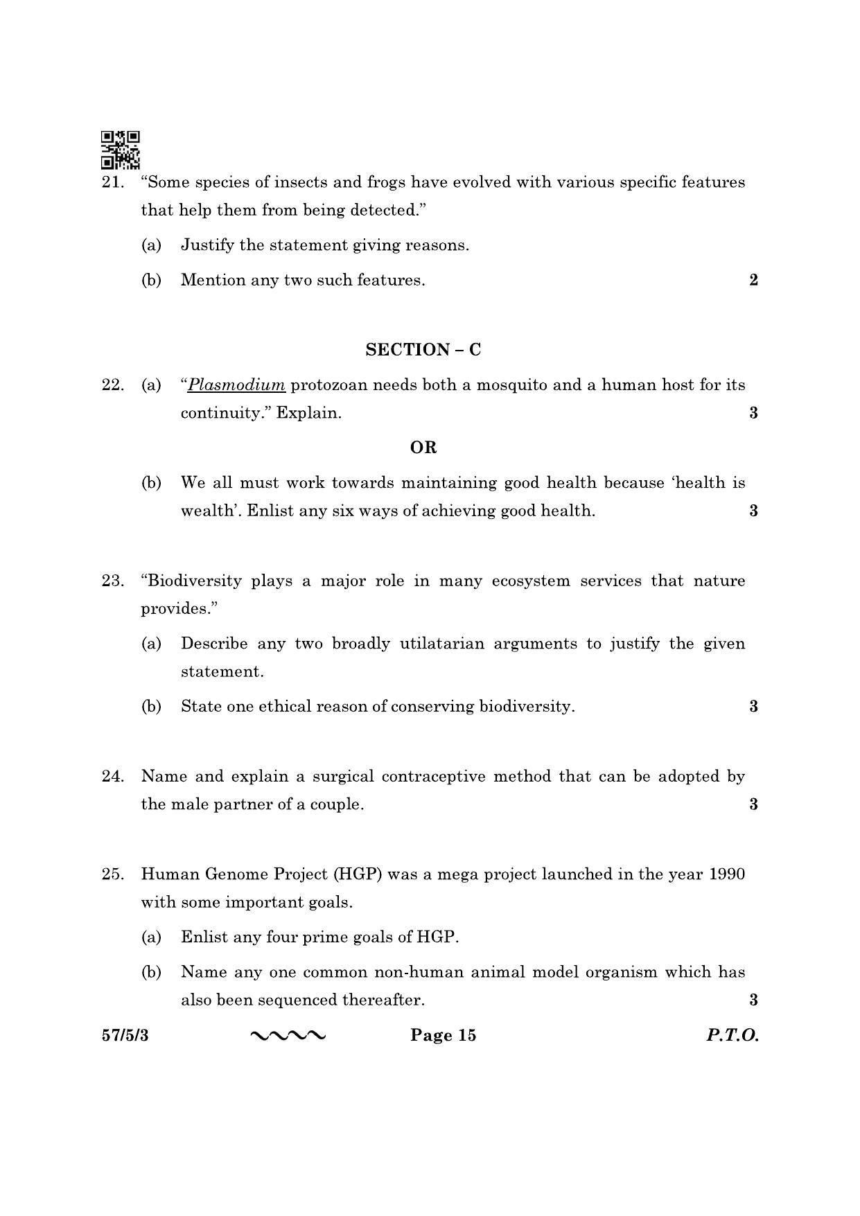 CBSE Class 12 57-5-3 Biology 2023 Question Paper - Page 15