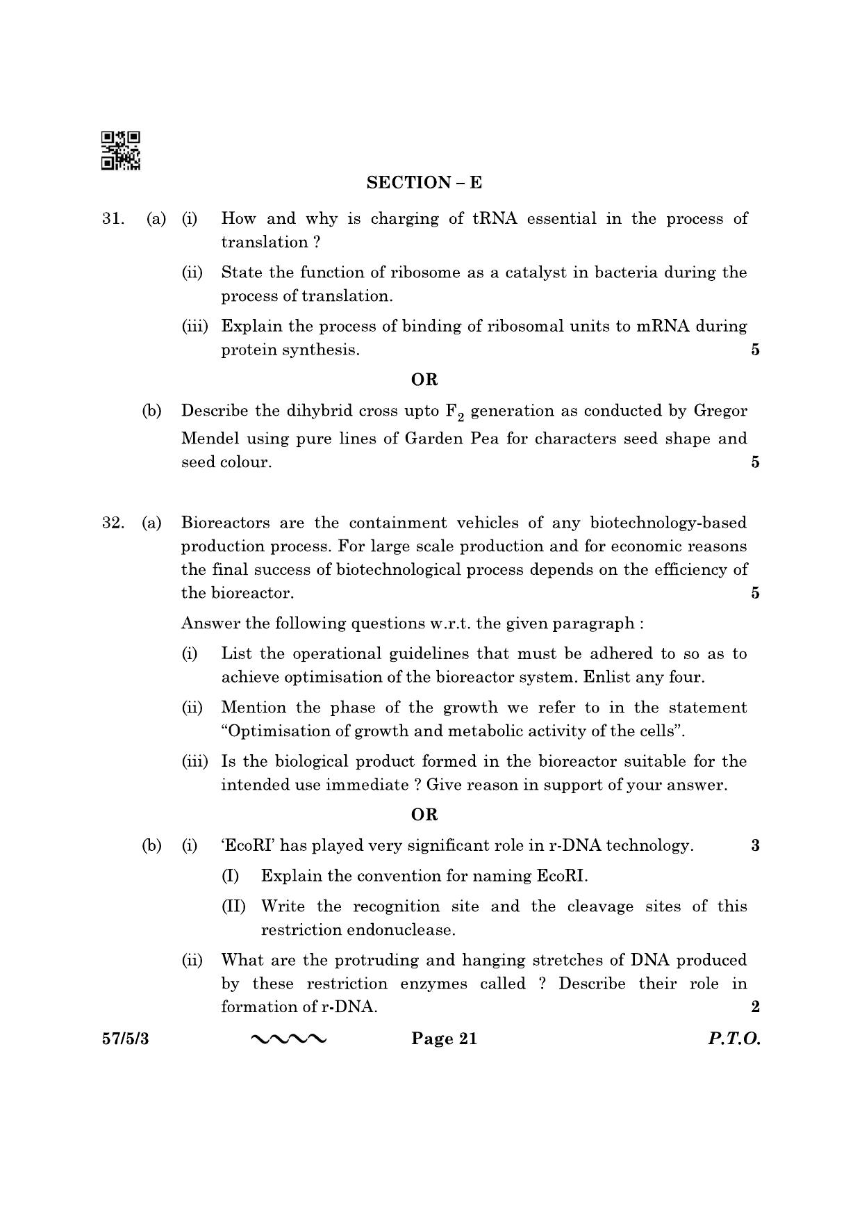 CBSE Class 12 57-5-3 Biology 2023 Question Paper - Page 21