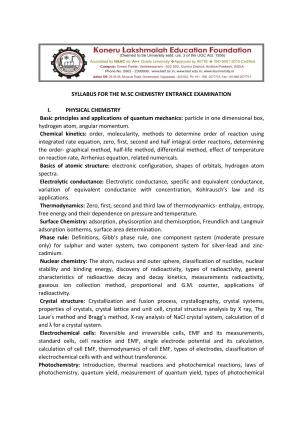 KLEEE M.SC (CHEMISTRY) Syllabus