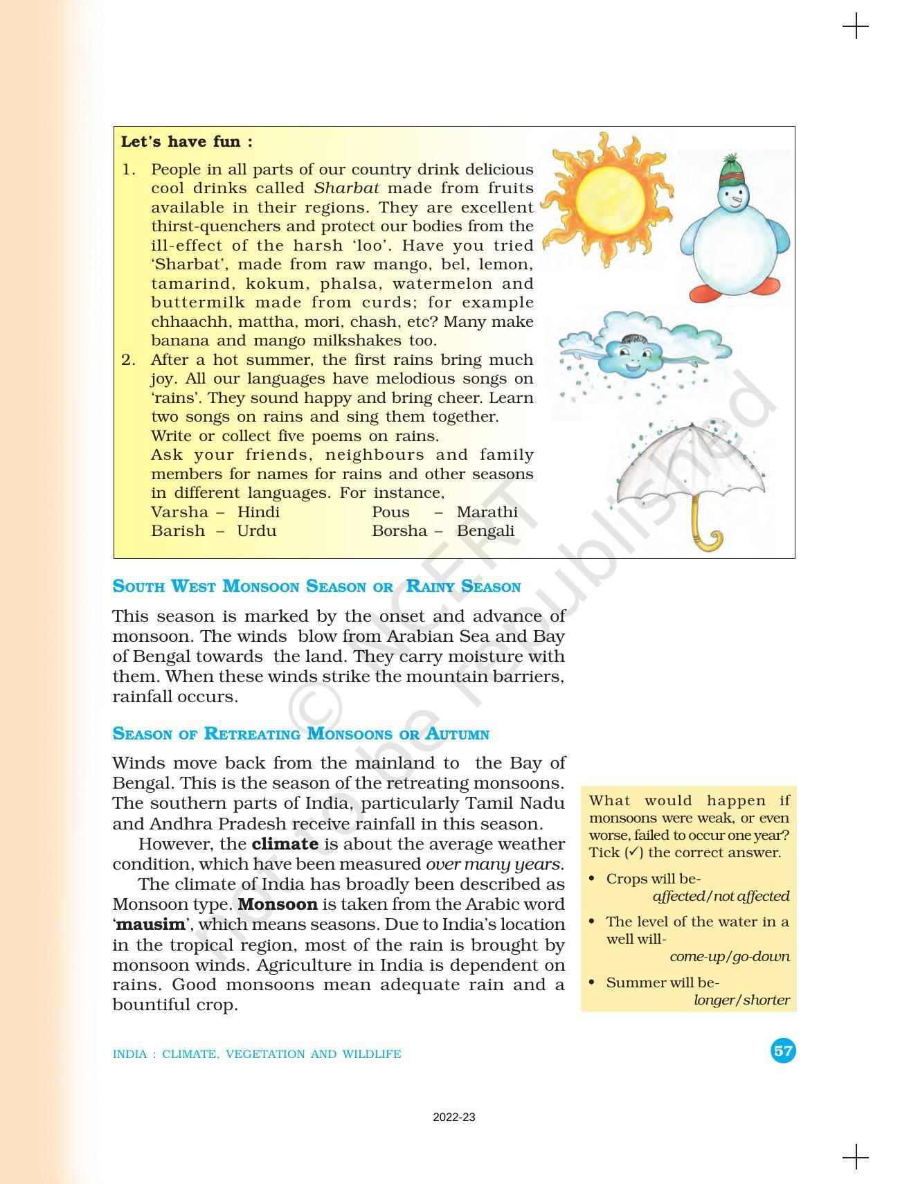 NCERT Book for Class 6 Social Science(Geography) : Chapter 8-India: Climate, Vegetation, and Wildlife - Page 2