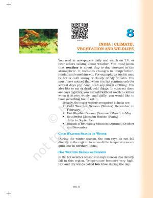 NCERT Book for Class 6 Social Science(Geography) : Chapter 8-India: Climate, Vegetation, and Wildlife