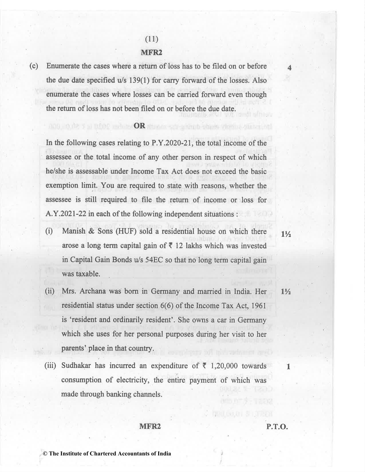 CA Inter Jul 2021 Question Paper - Paper 4 – Taxation - Page 11