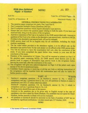 CA Inter Jul 2021 Question Paper - Paper 4 – Taxation