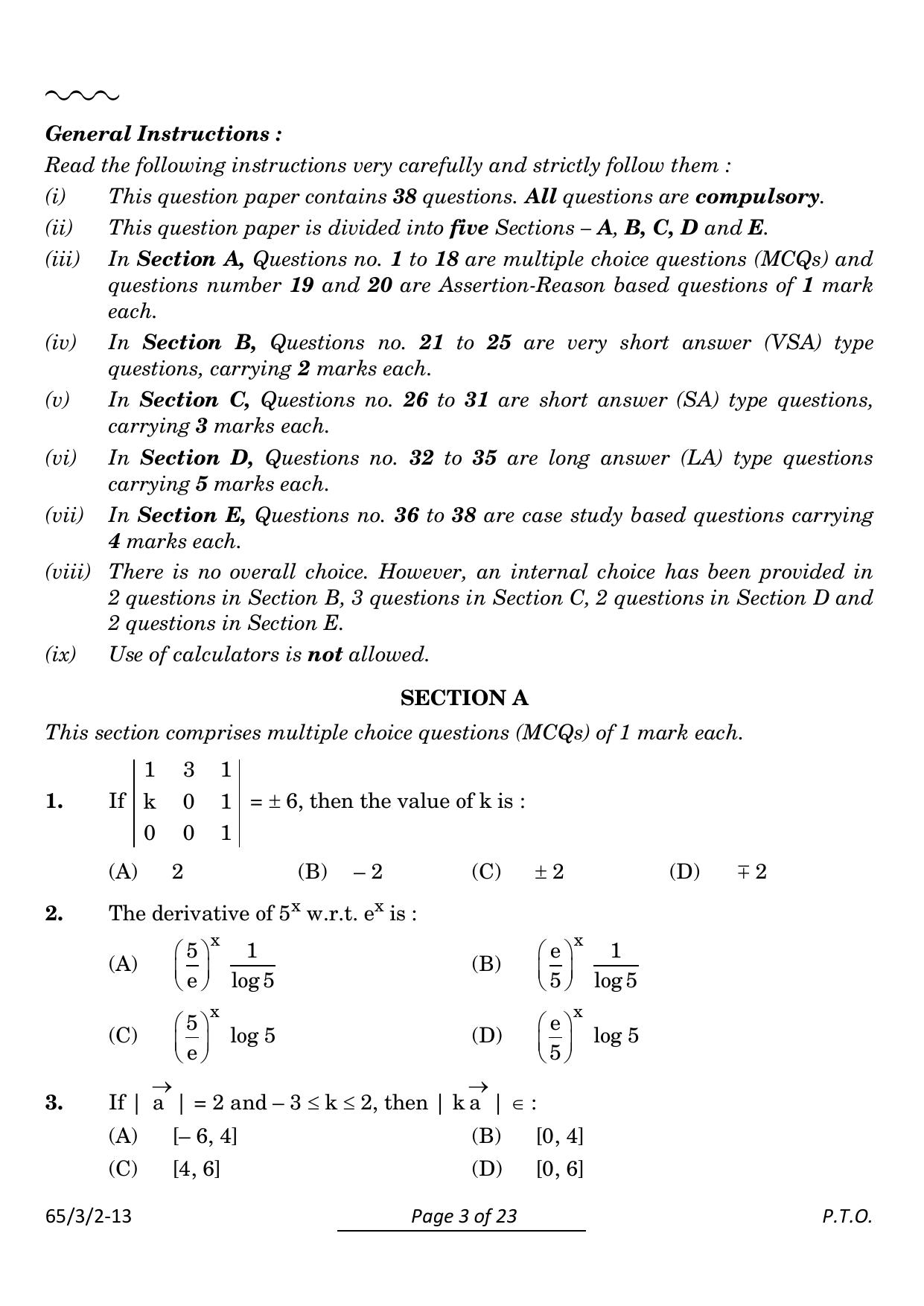 CBSE Class 12 65-3-2 Mathematics 2024 Question Paper - Page 3
