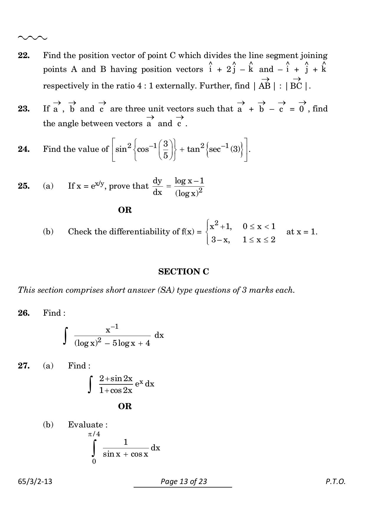 CBSE Class 12 65-3-2 Mathematics 2024 Question Paper - Page 13