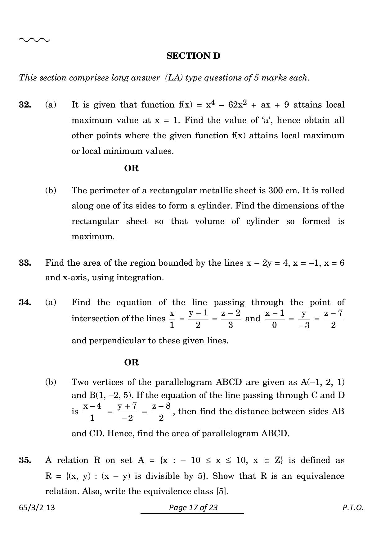 CBSE Class 12 65-3-2 Mathematics 2024 Question Paper - Page 17