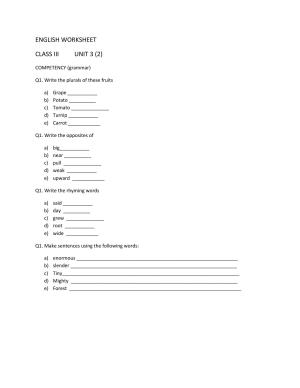 Worksheet for Class 3 English Competency Grammar Assignment