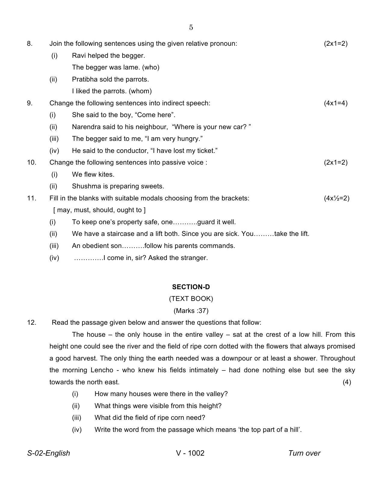 RBSE Class 10 English 2016 Question Paper - Page 5