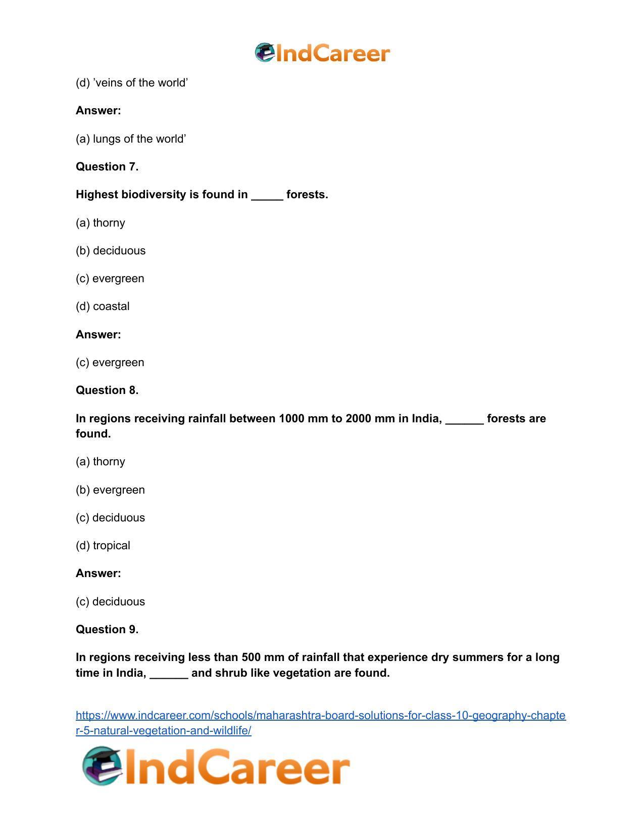 Maharashtra Board Solutions for Class 10- Geography: Chapter 5- Natural Vegetation and Wildlife - Page 24