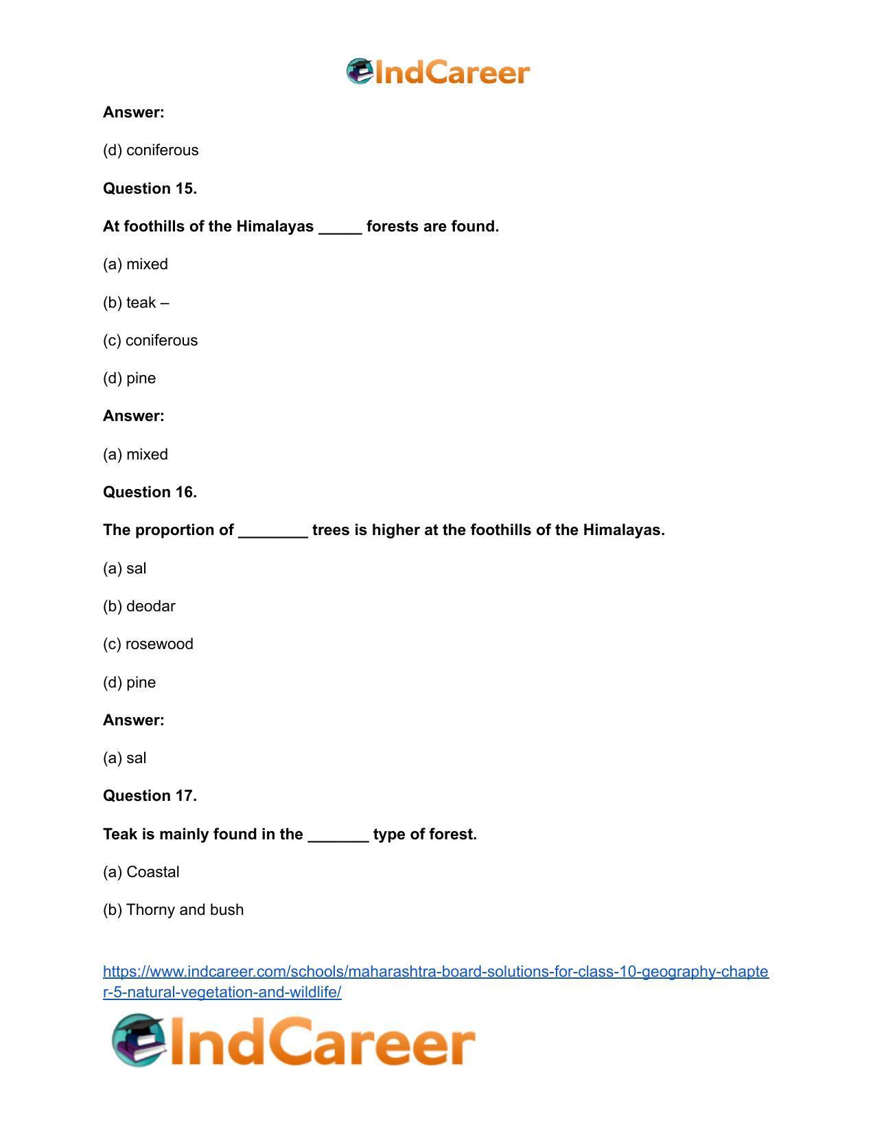 Maharashtra Board Solutions for Class 10- Geography: Chapter 5- Natural Vegetation and Wildlife - Page 27