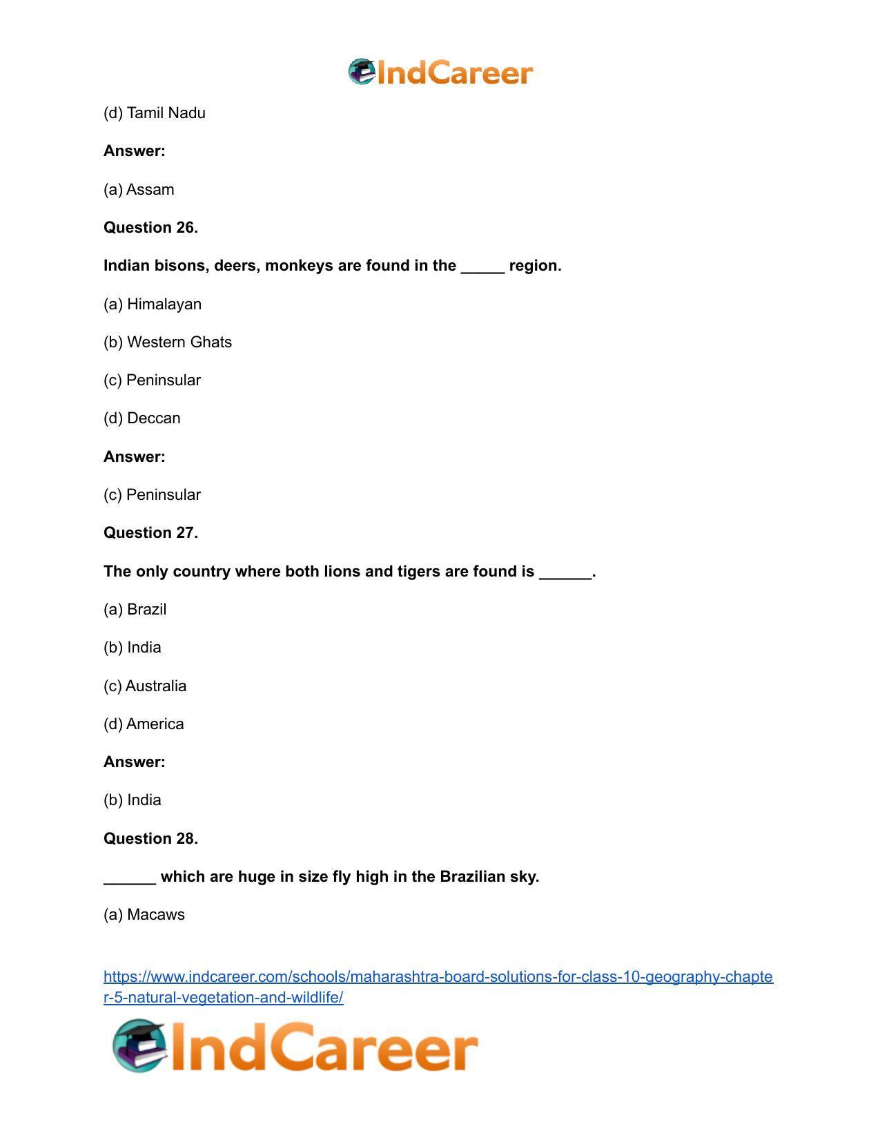 Maharashtra Board Solutions for Class 10- Geography: Chapter 5- Natural Vegetation and Wildlife - Page 31