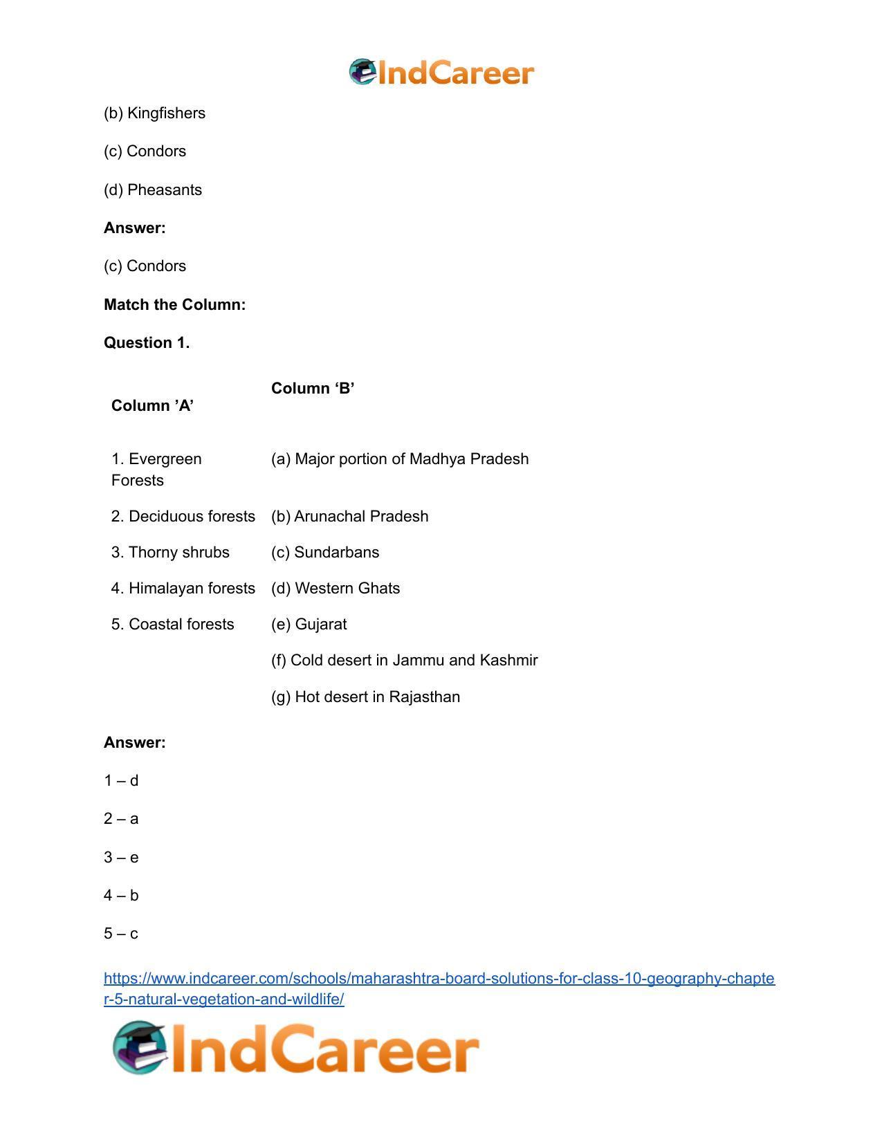 Maharashtra Board Solutions for Class 10- Geography: Chapter 5- Natural Vegetation and Wildlife - Page 32