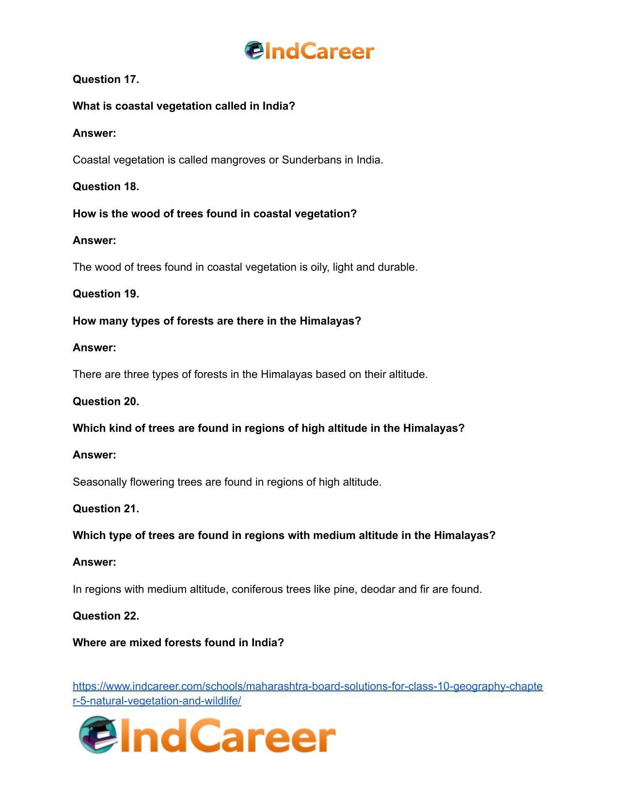 Maharashtra Board Solutions for Class 10- Geography: Chapter 5- Natural Vegetation and Wildlife - Page 39