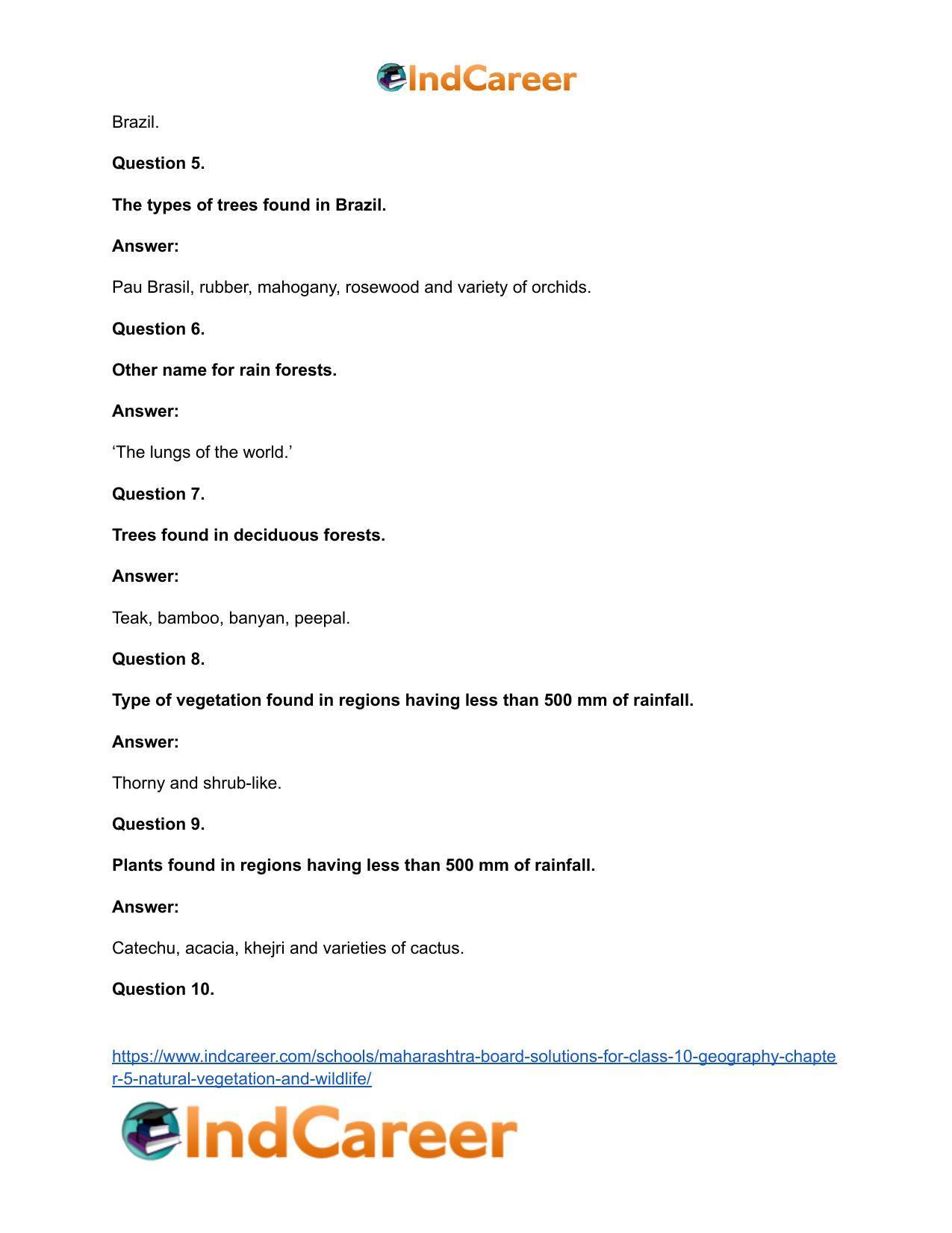 Maharashtra Board Solutions for Class 10- Geography: Chapter 5- Natural Vegetation and Wildlife - Page 44