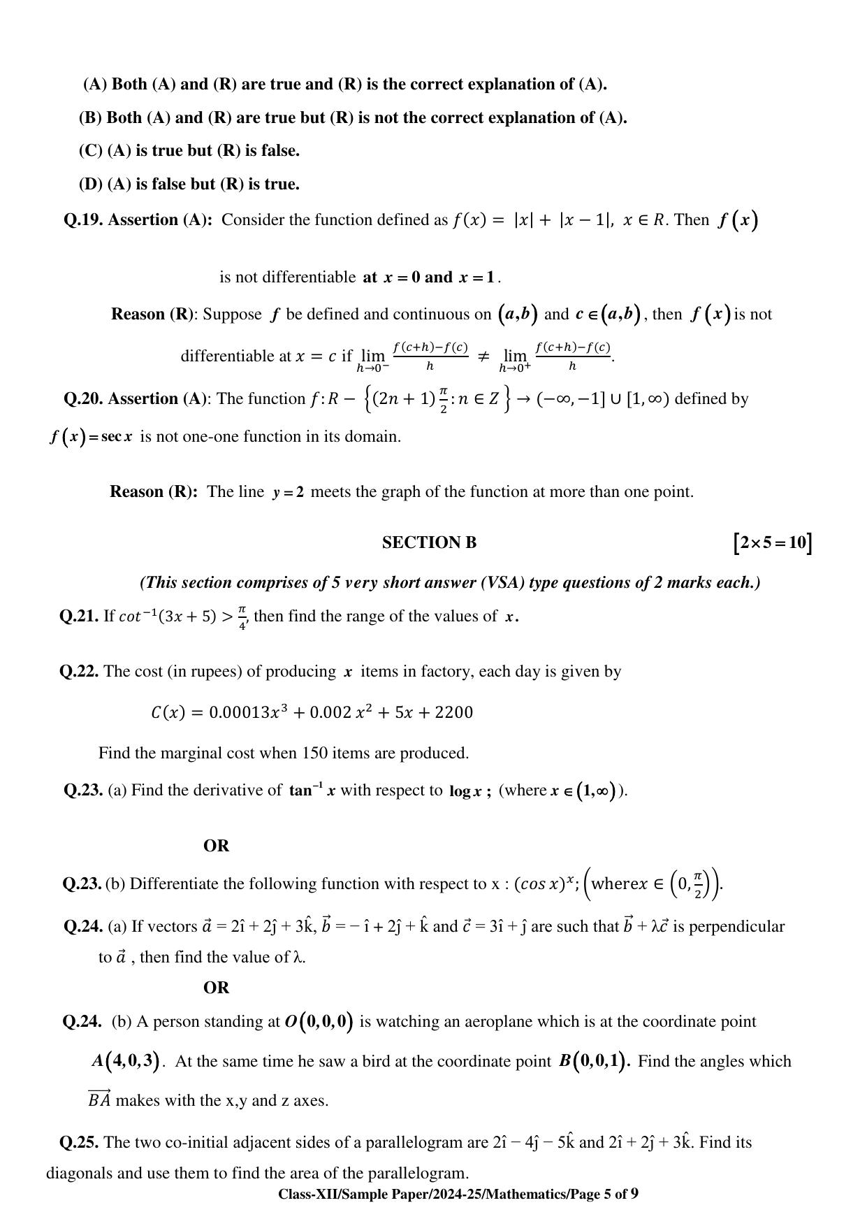 CBSE Class 12 Mathematics Sample Question Paper 2024-25 - Page 5