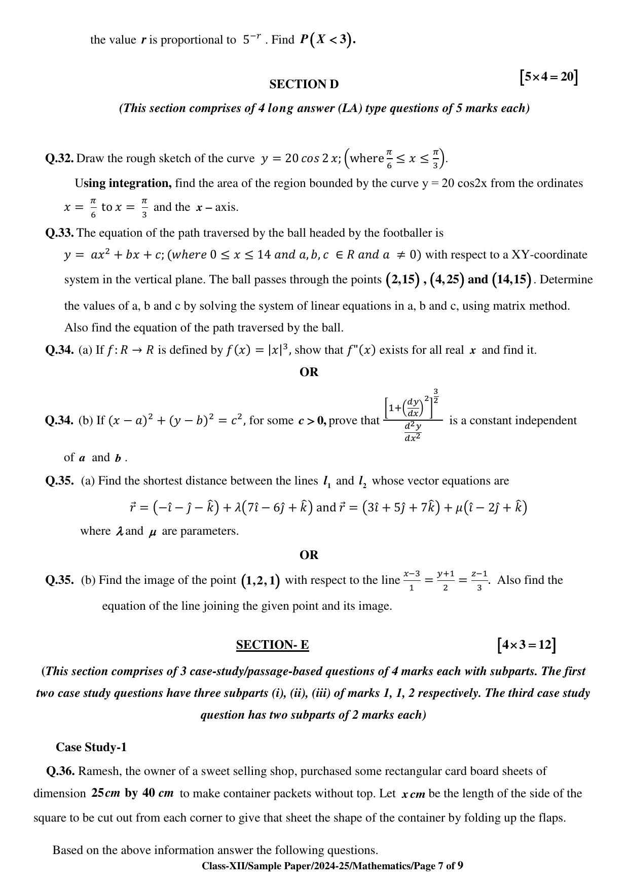 CBSE Class 12 Mathematics Sample Question Paper 2024-25 - Page 7