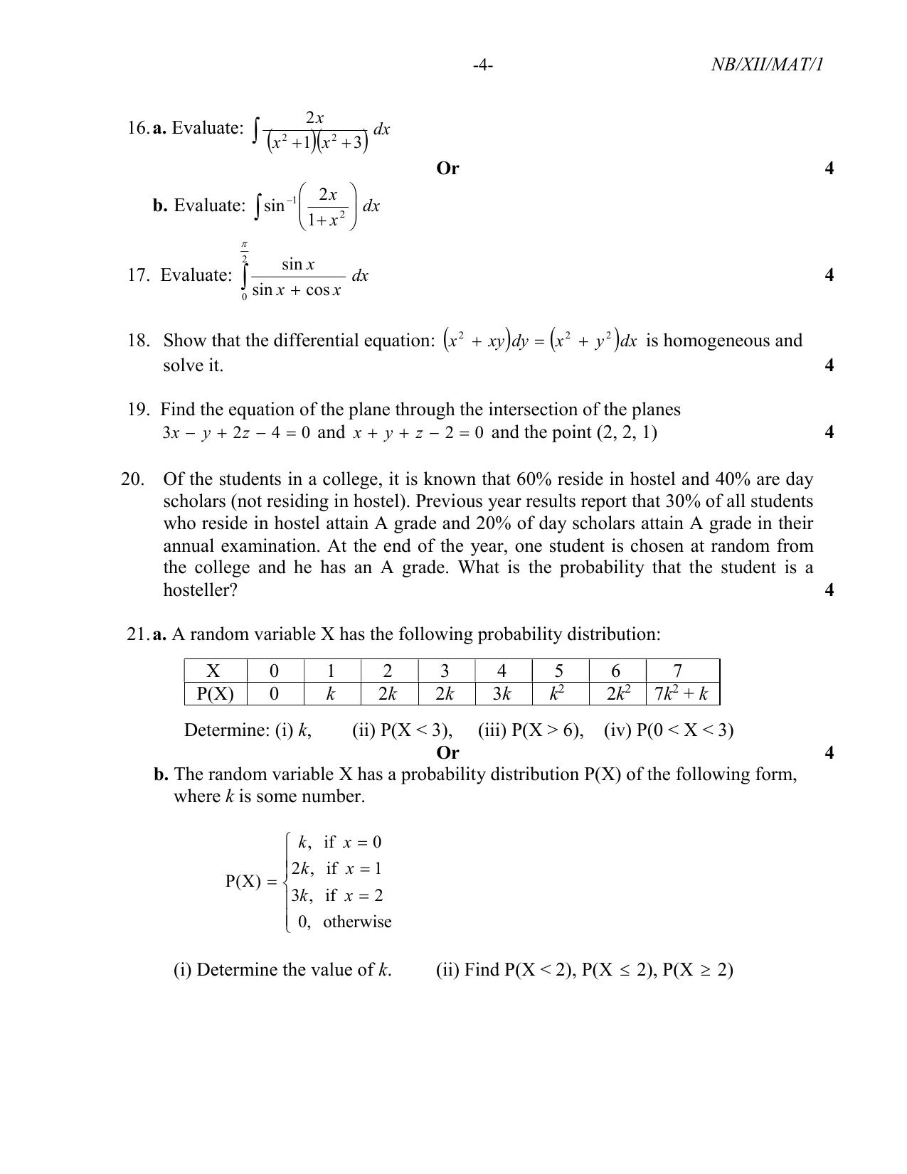 Nagaland Board Class 12 Mathematics 2021 Question Paper - Page 4
