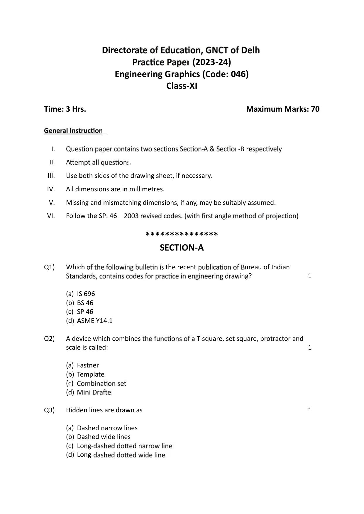 Edudel Class 11 Engineering Graphics Practice Papers-1 (2023-24) - Page 1