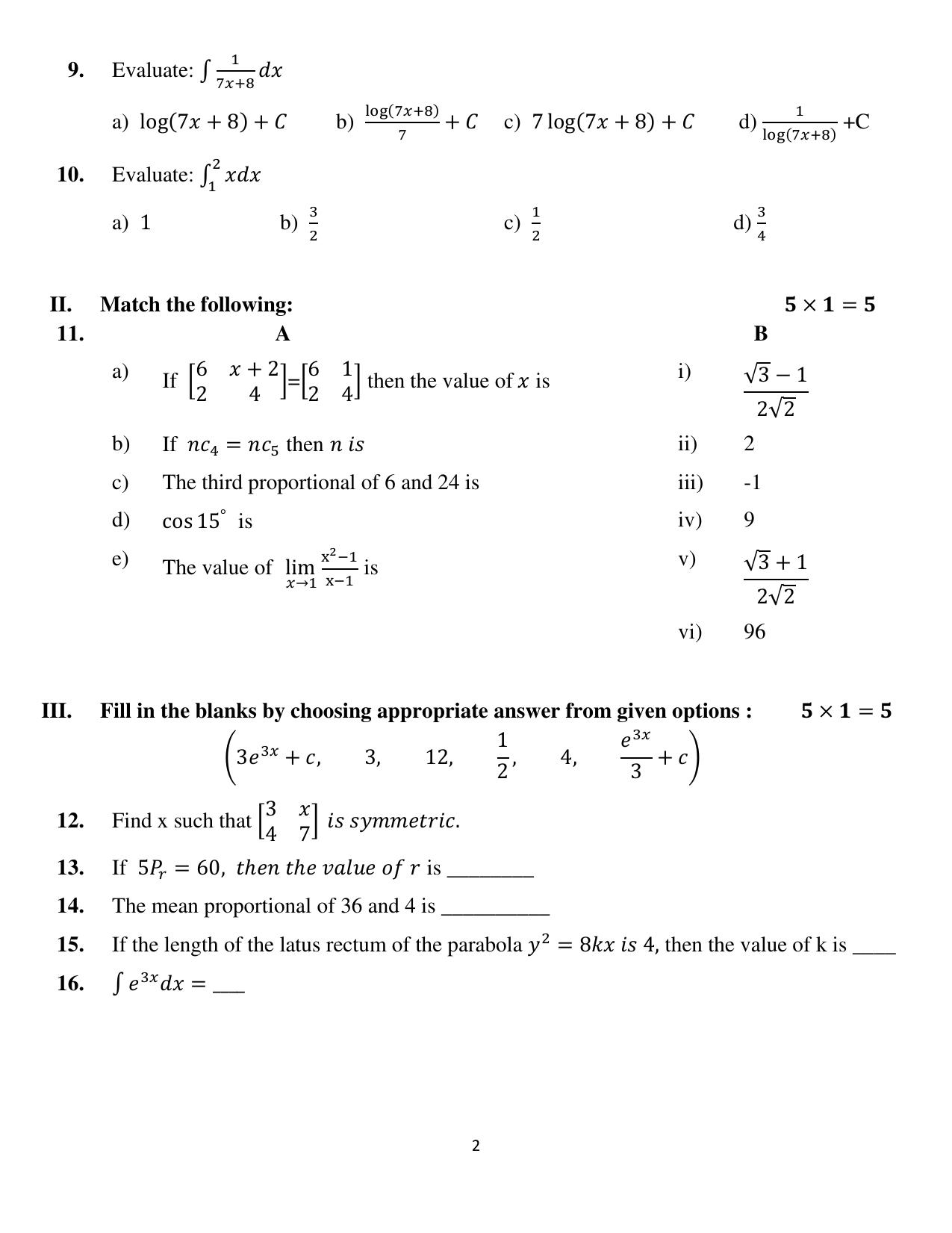 Karnataka II PUC Basic Mathematics Model Question Paper II 2025 - Page 2